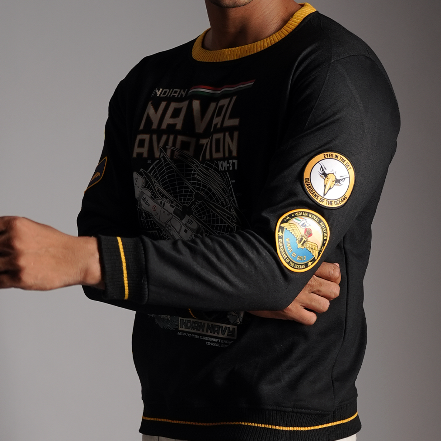 Indian Naval Aviation: KM-31 Naval Recon Black Oversized Sweatshirt