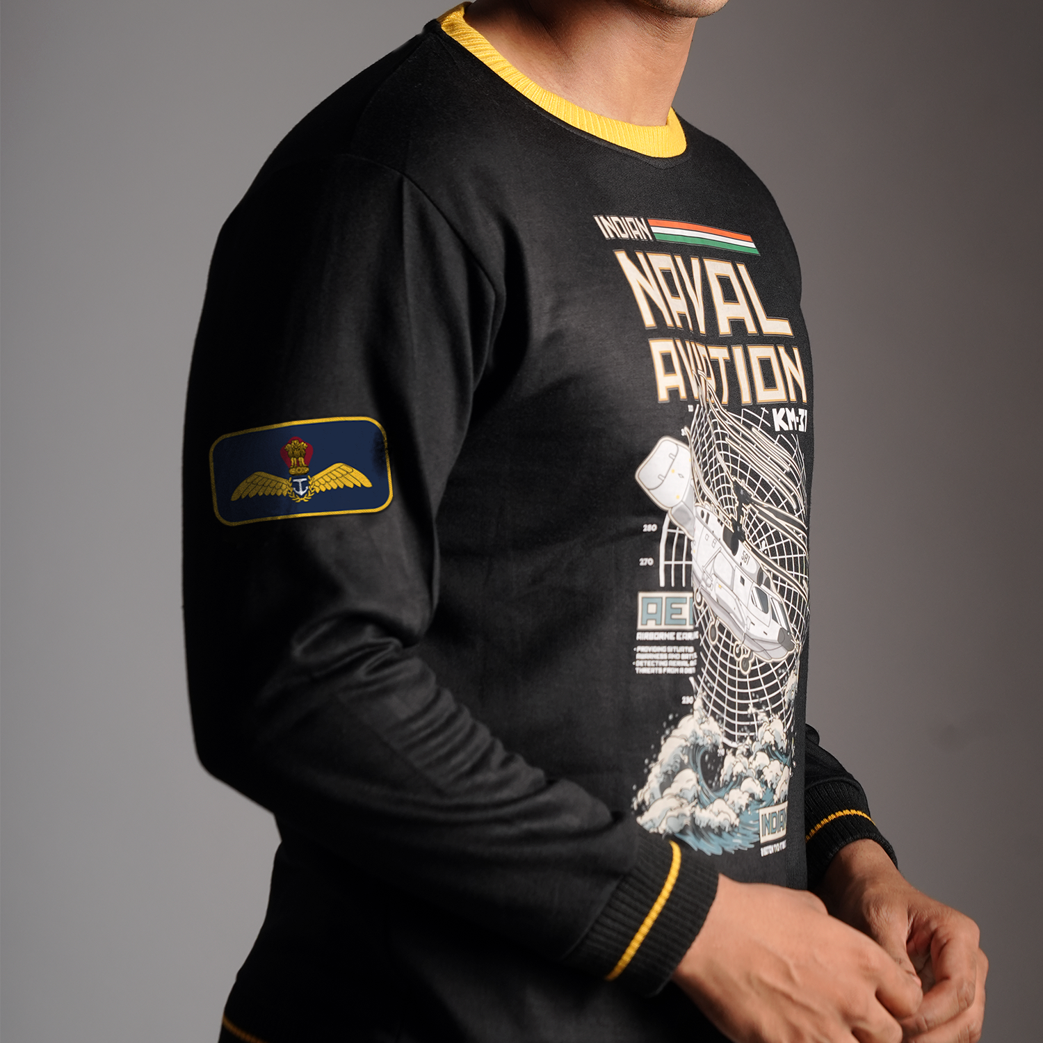 Indian Naval Aviation: KM-31 Naval Recon Black Oversized Sweatshirt