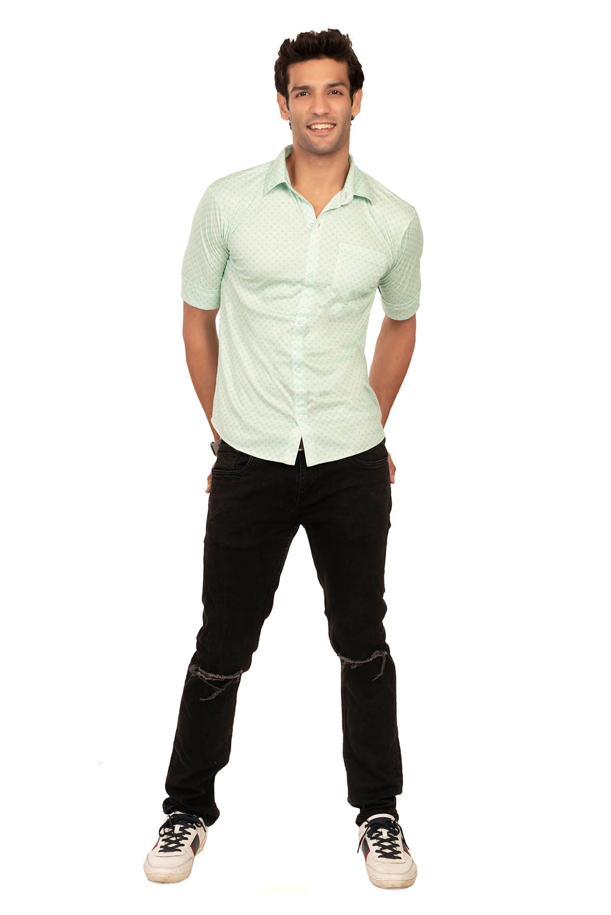 Green Ditsy Pattern Regular Fit Shirtee