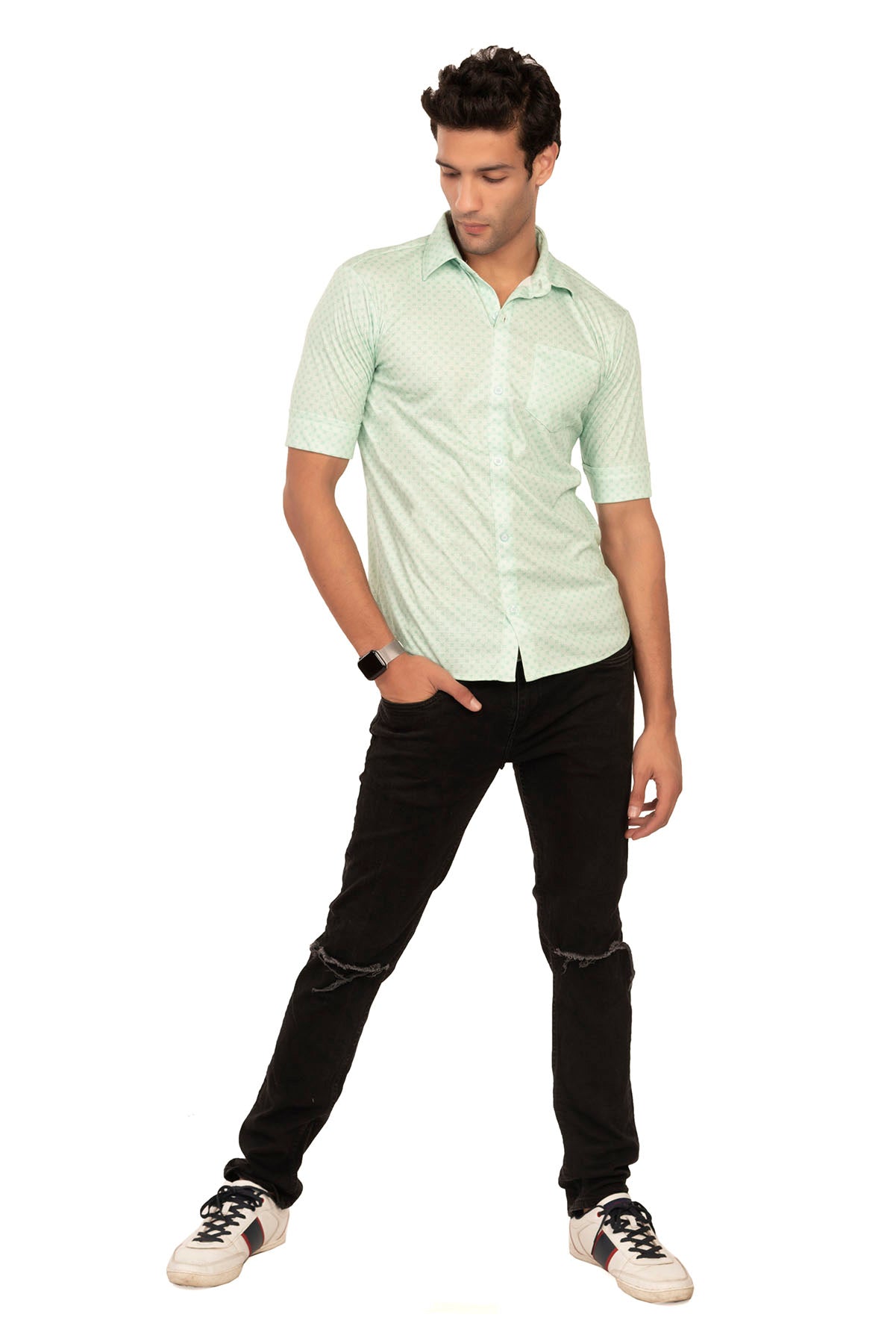 Green Ditsy Pattern Regular Fit Shirtee