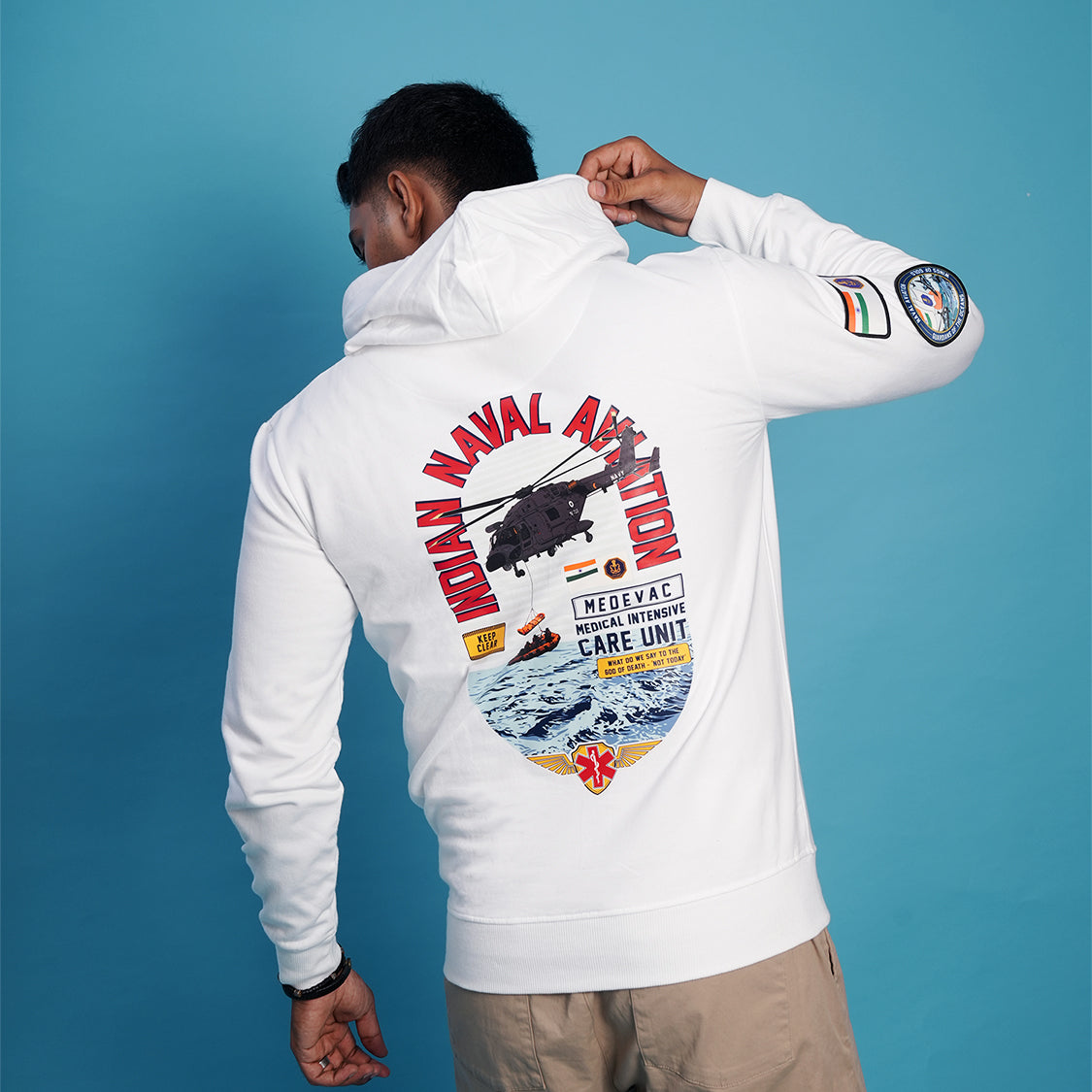 Indian Naval Aviation: MEDEVAC Rescue Oversized White Hoodie