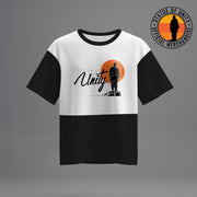 Statue Of Unity: White & Black Colourblock Oversized T-shirt