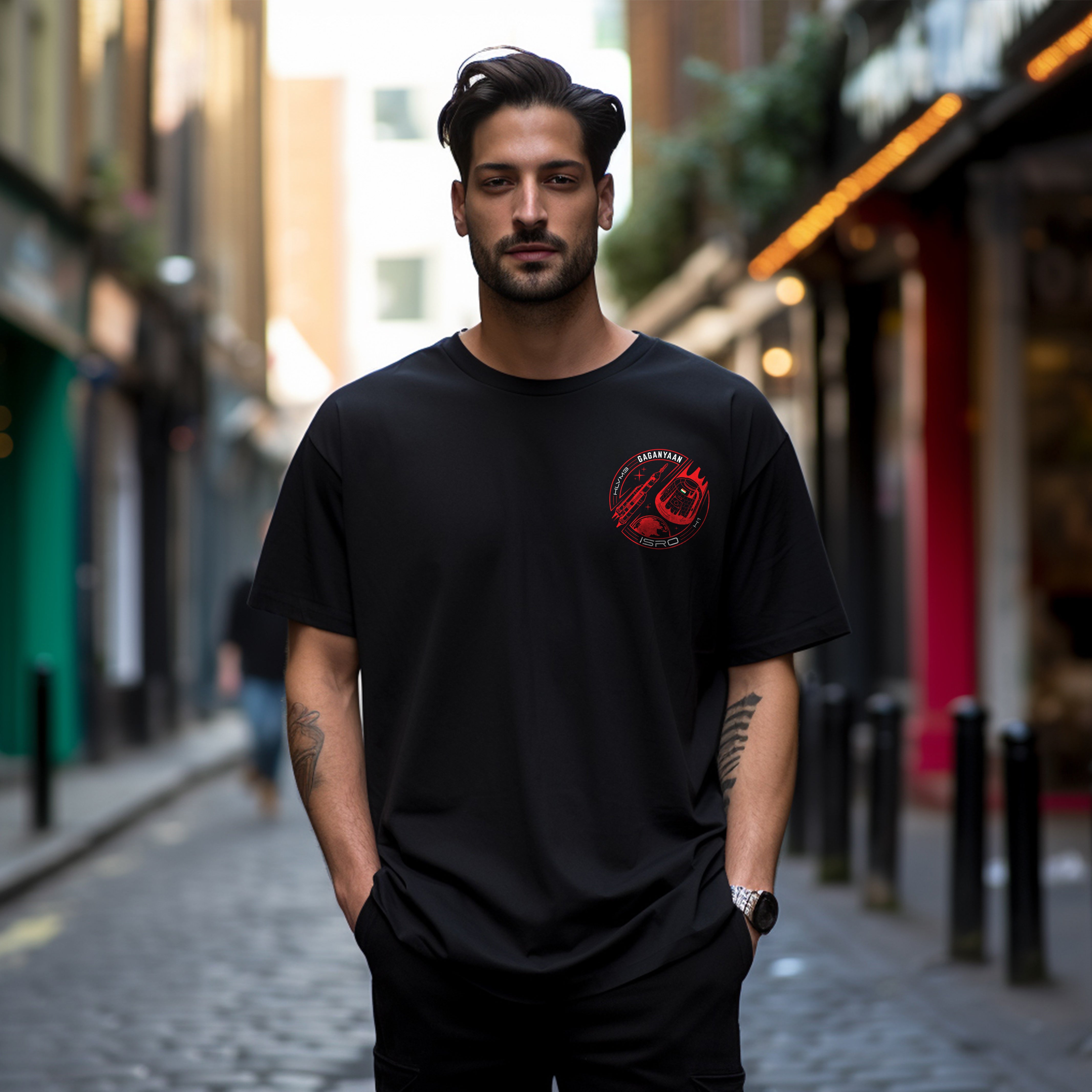 ISRO Gaganyaan Edition: Human Space Flight Black Oversized T-shirt