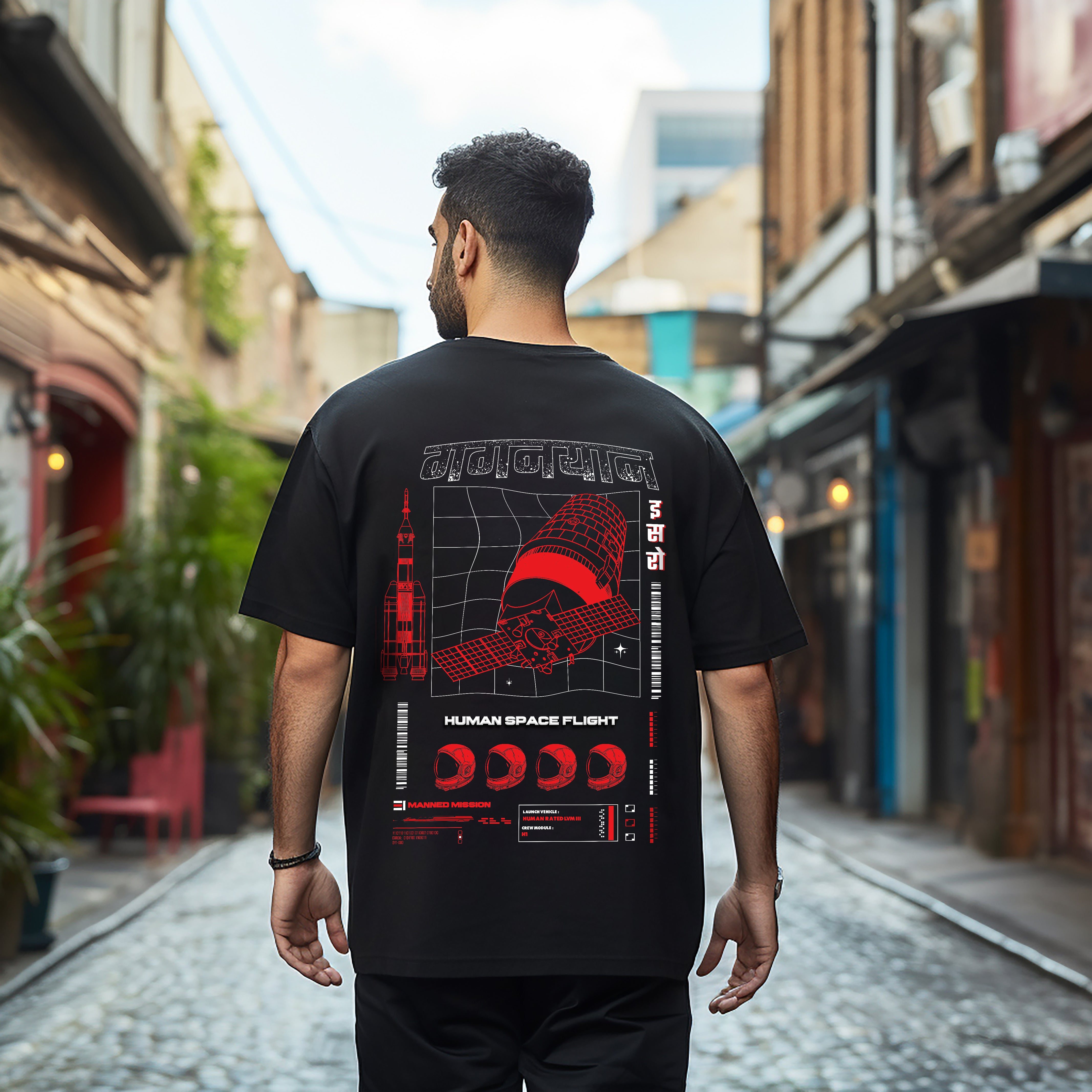 ISRO Gaganyaan Edition: Human Space Flight Black Oversized T-shirt