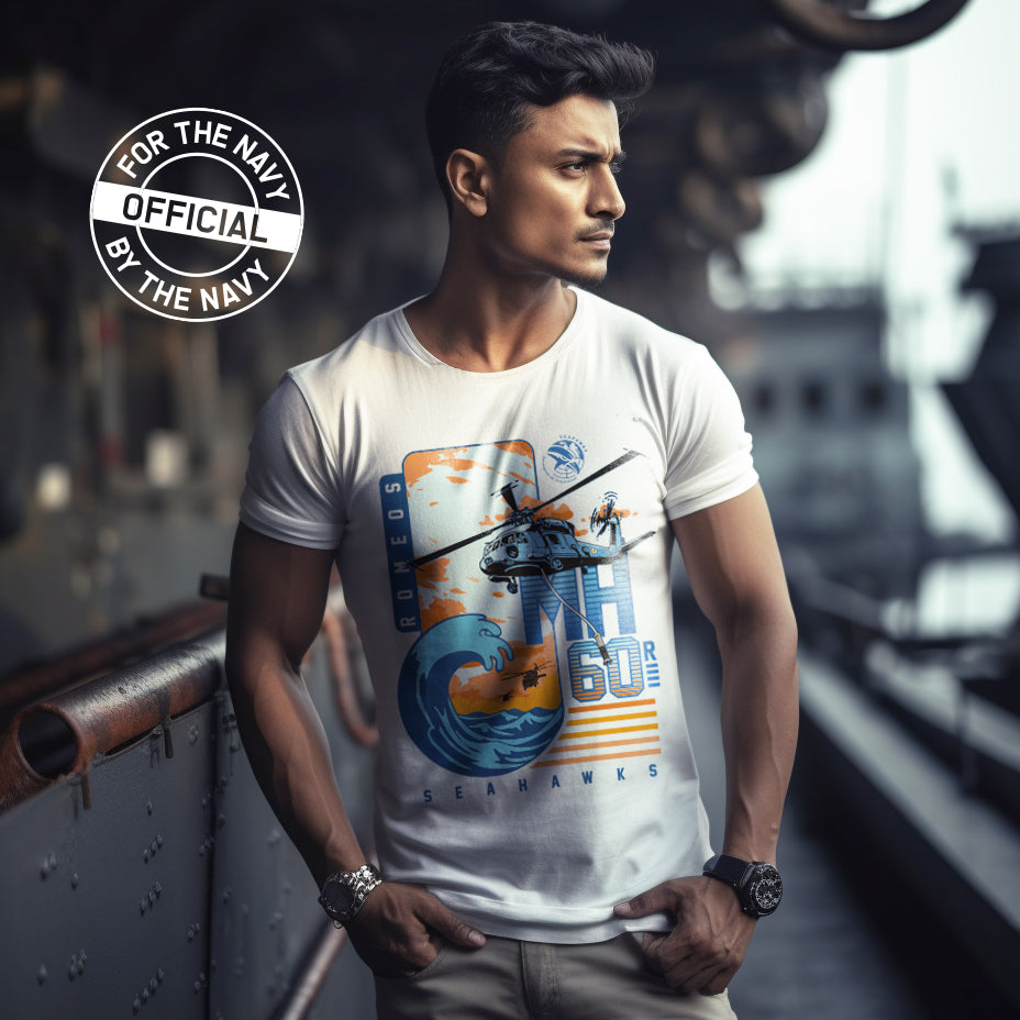 Official Indian Navy Seahawks Squadron Sikorsky MH60R Sky Cruisers T-shirt