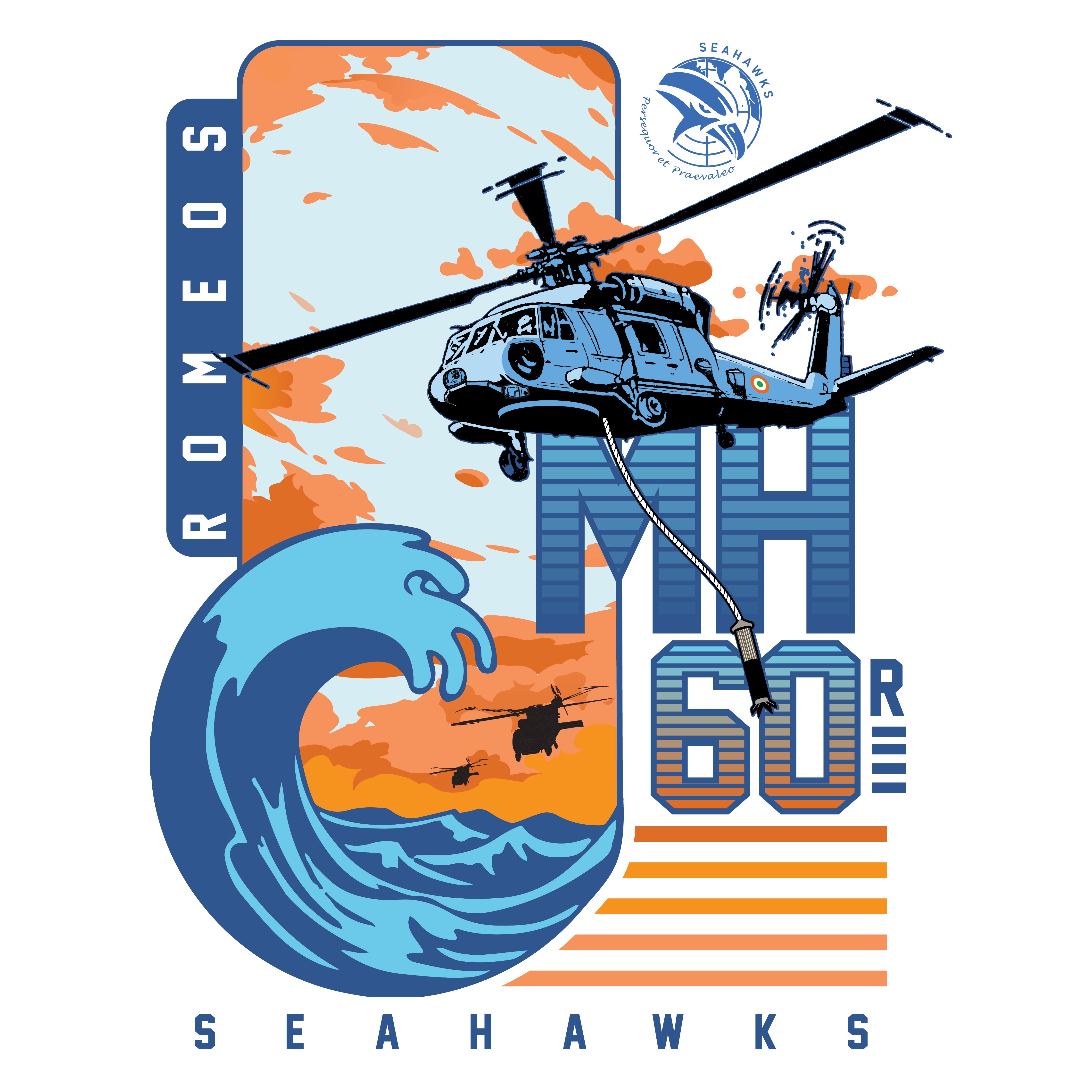 Official Indian Navy Seahawks Squadron Sikorsky MH60R Sky Cruisers T-shirt