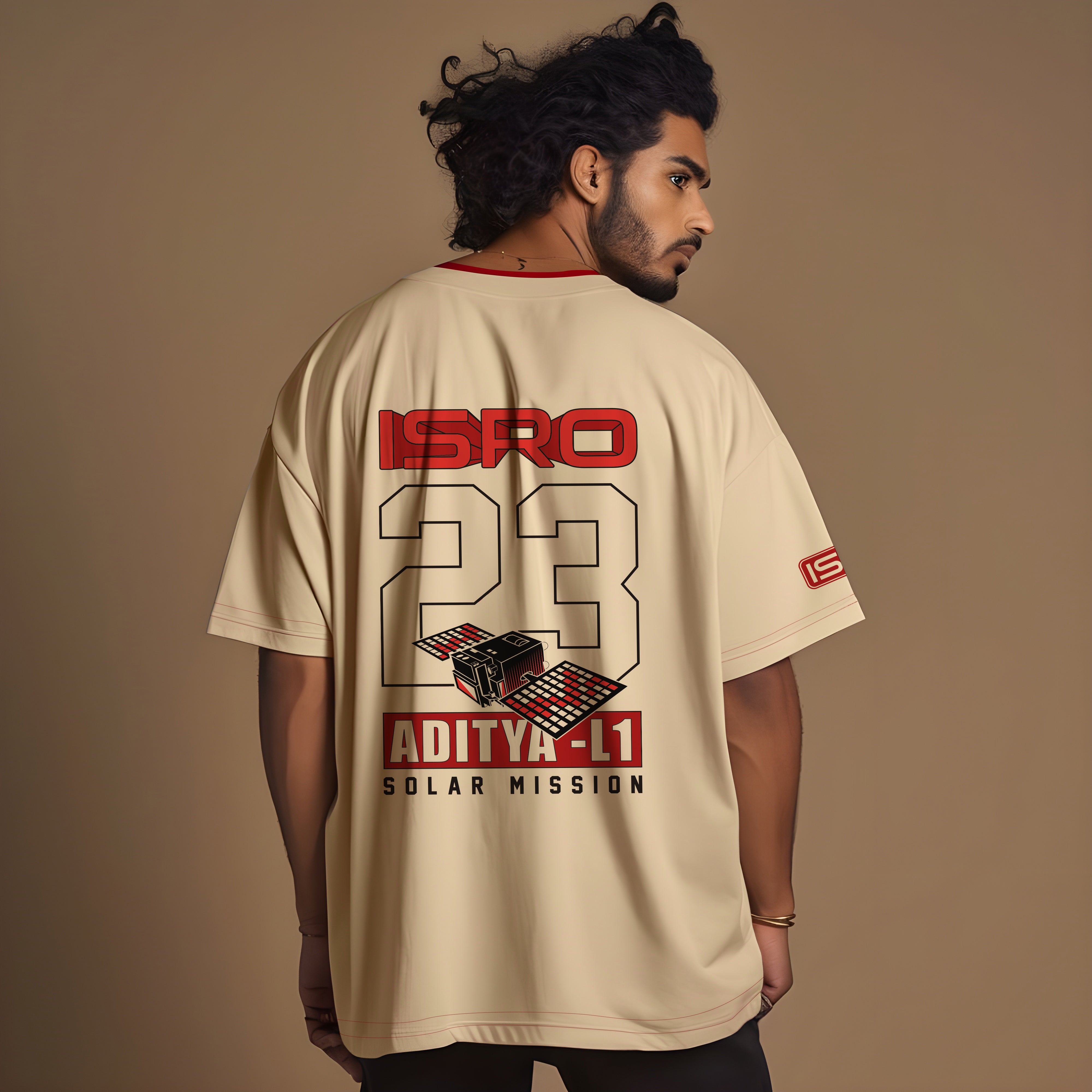 Solar Activated Aditya L1 Beige Oversized Tee