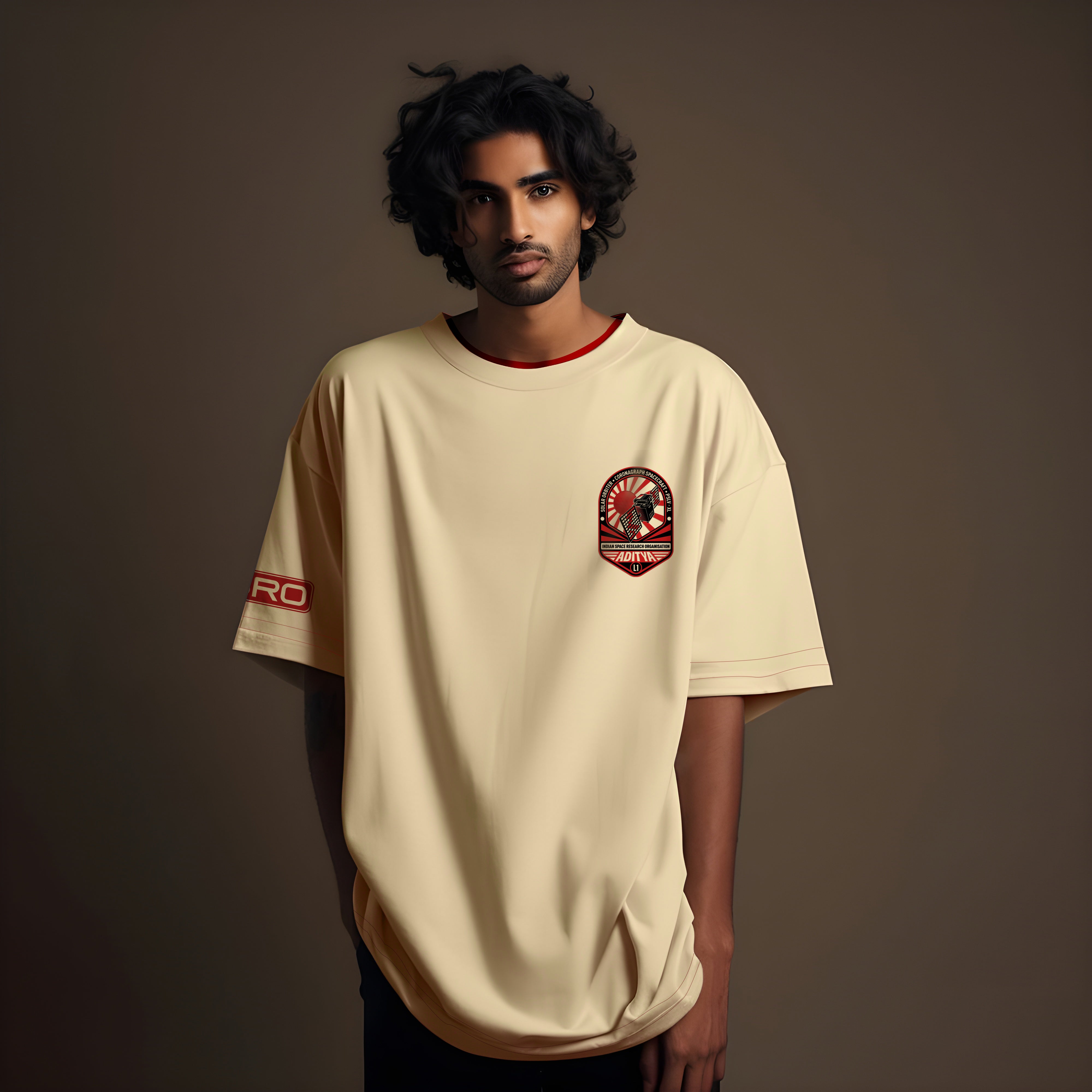 Solar Activated Aditya L1 Beige Oversized Tee