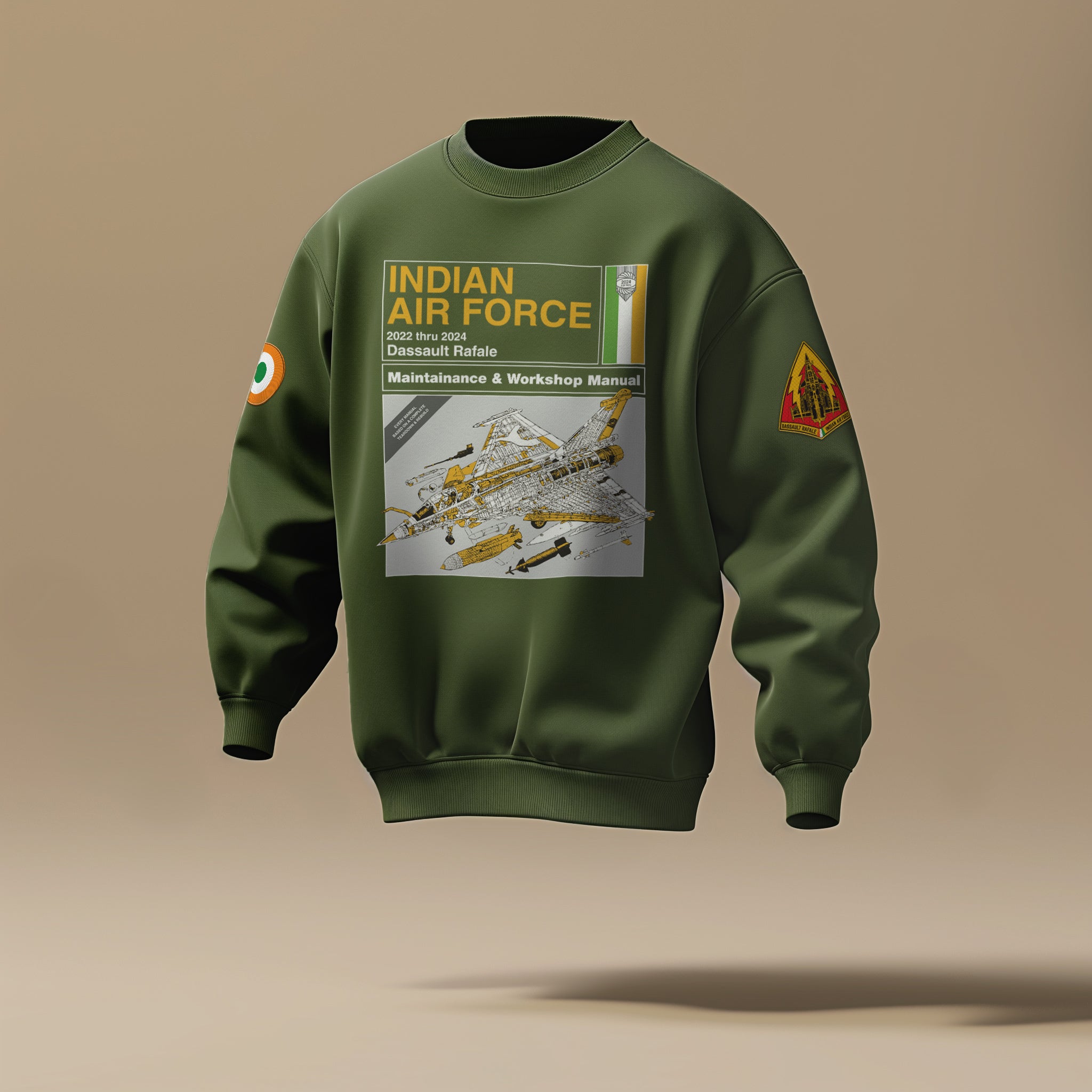 Indian Air Force: Rafale Blueprint Military Green Sweatshirt