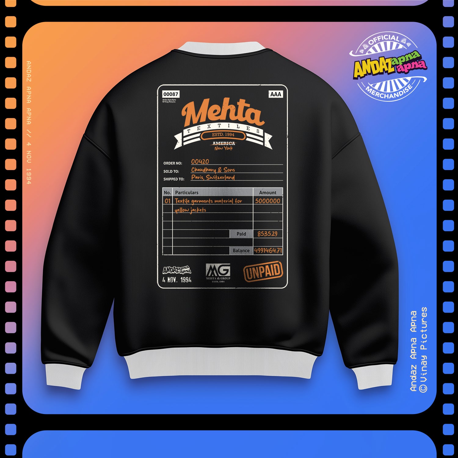 Andaz Apna Apna: Mehta Textiles Black Oversized Sweatshirt