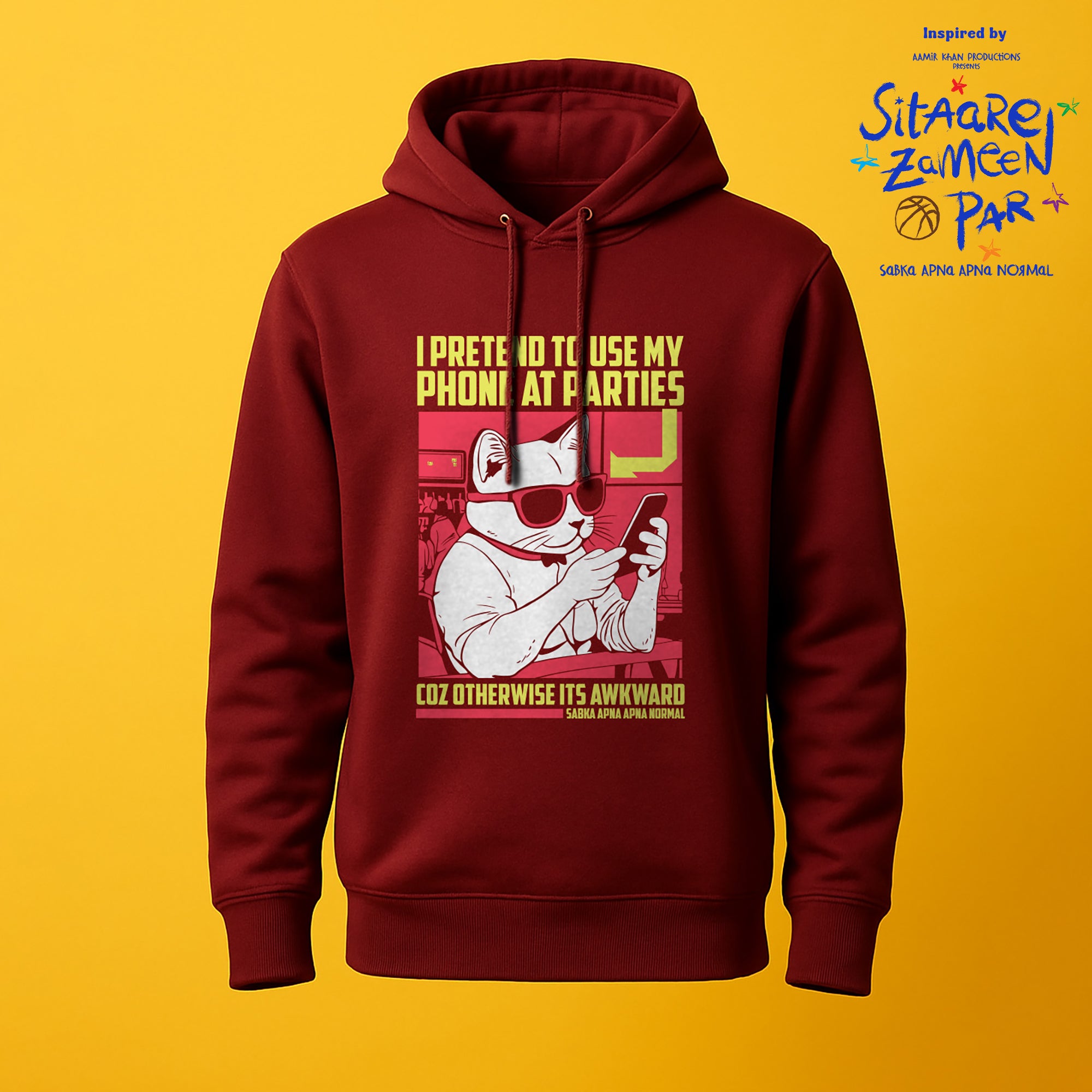 Sitaare Zameen Par: Phone Pretender Maroon Oversized Hoodie