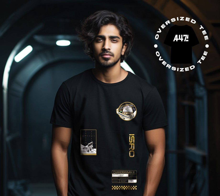 ISRO Chandrayaan-3 Oversized T-Shirt with Gold Foil