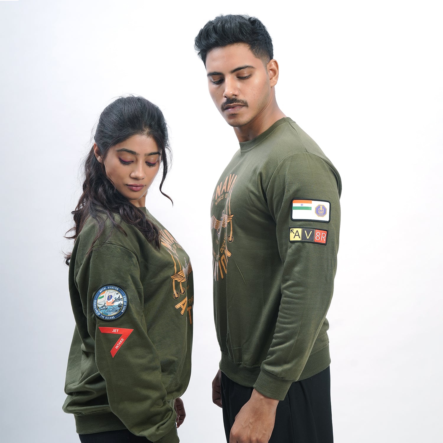 Indian Naval Aviation: Wings of Gold Olive Green Oversized Sweatshirt