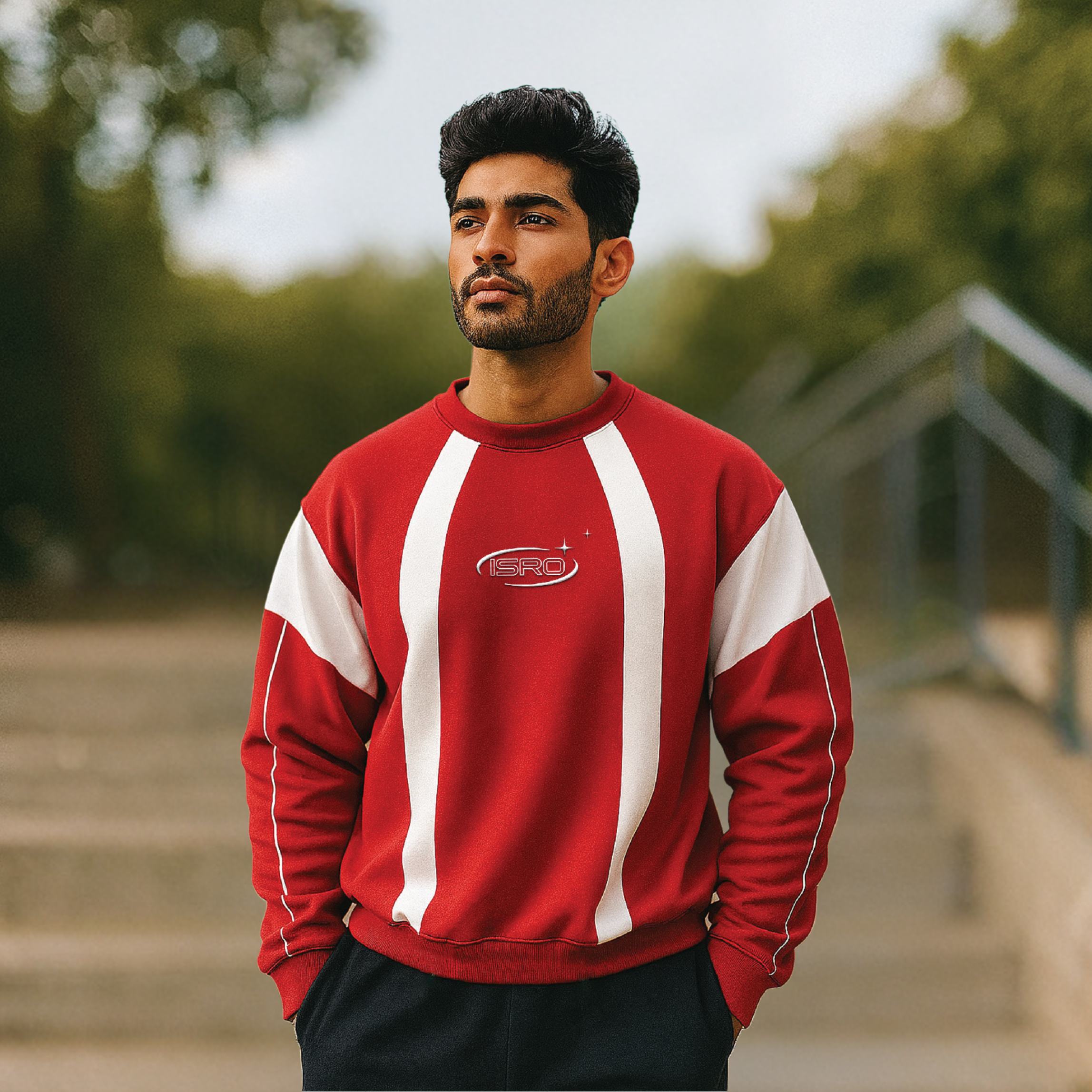 Mission Red: ISRO Red & White Panelled Sweatshirt