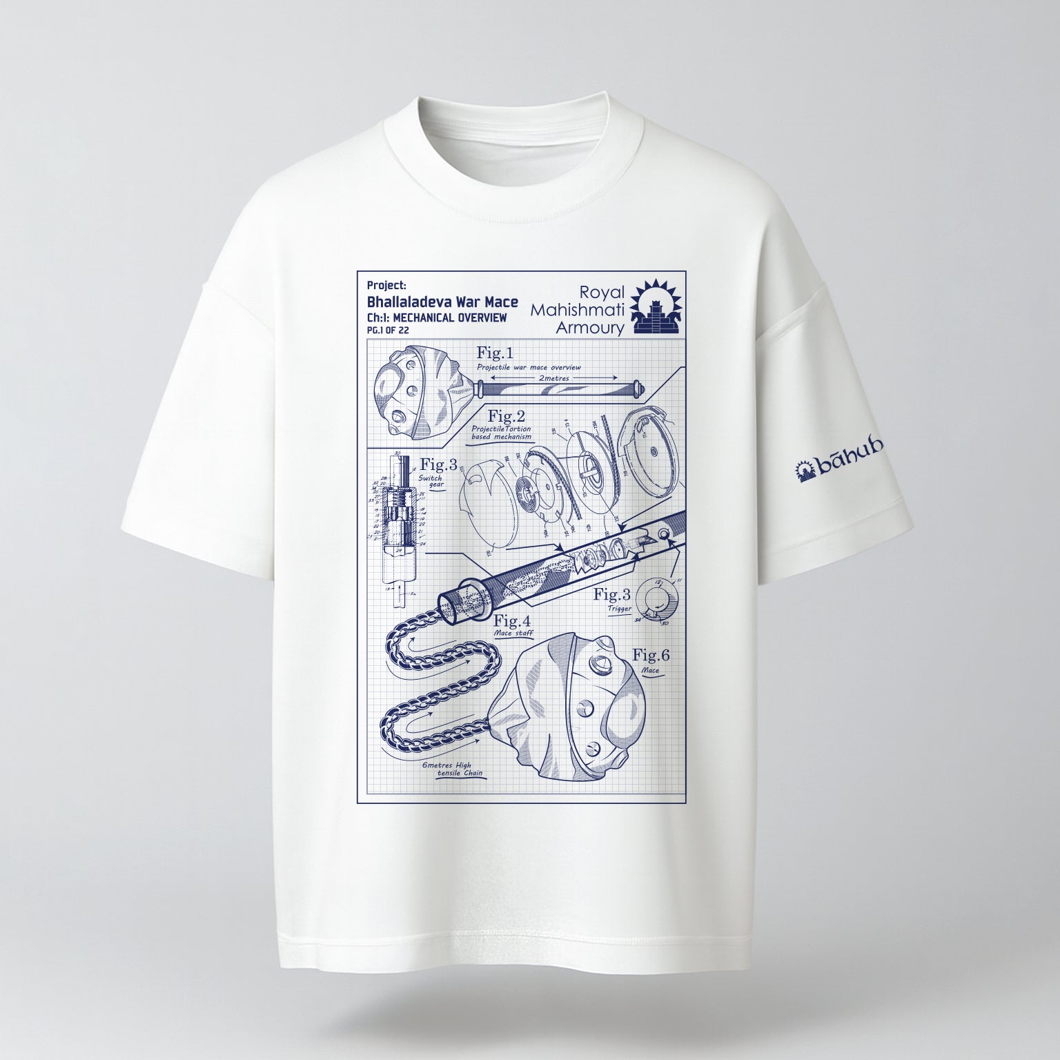 Baahubali: Bhallaladeva's War Mace Blueprint Oversized Tee