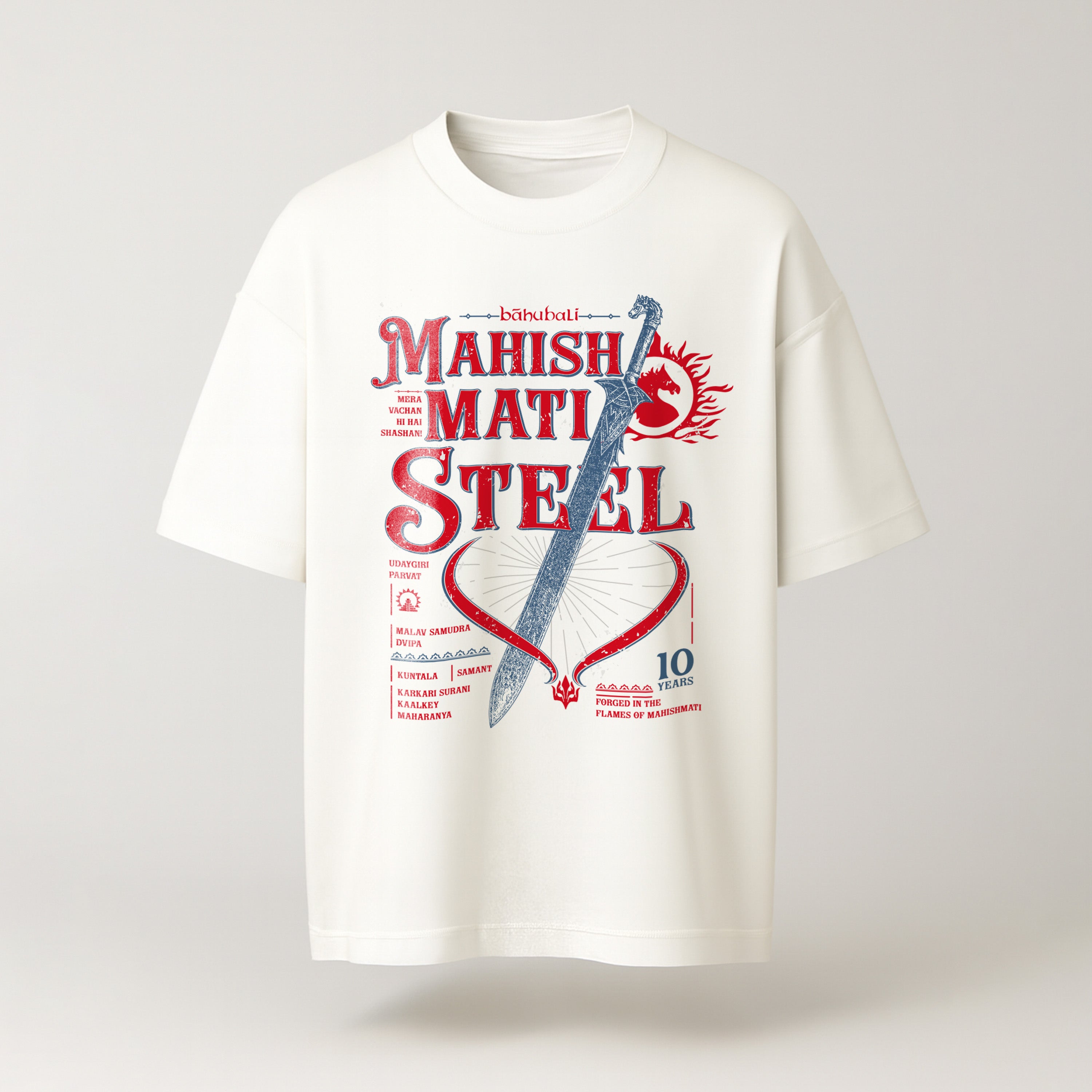 Baahubali: The Mahishmati Steel Oversized White Tee