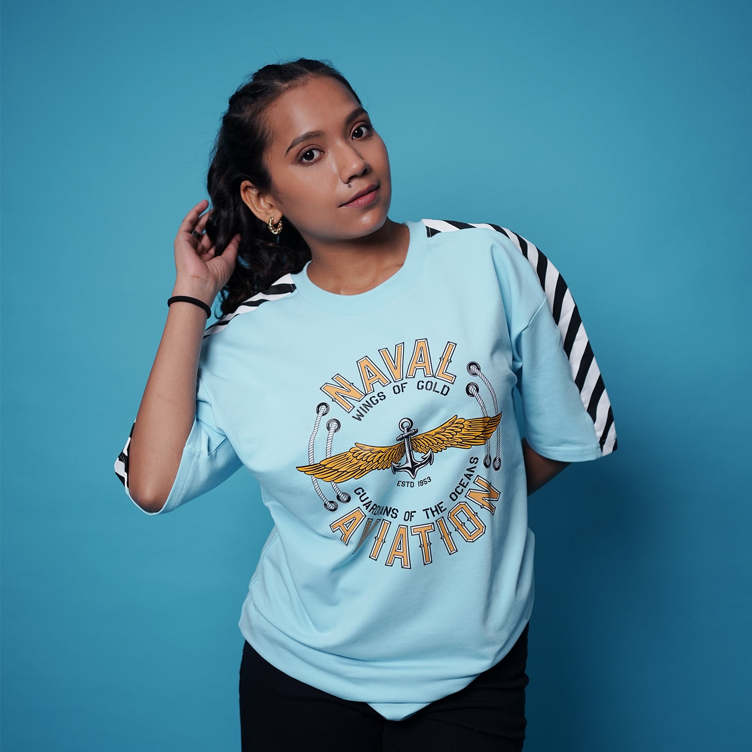 Indian Naval Aviation- Wings of Gold Blue Oversized T-Shirt