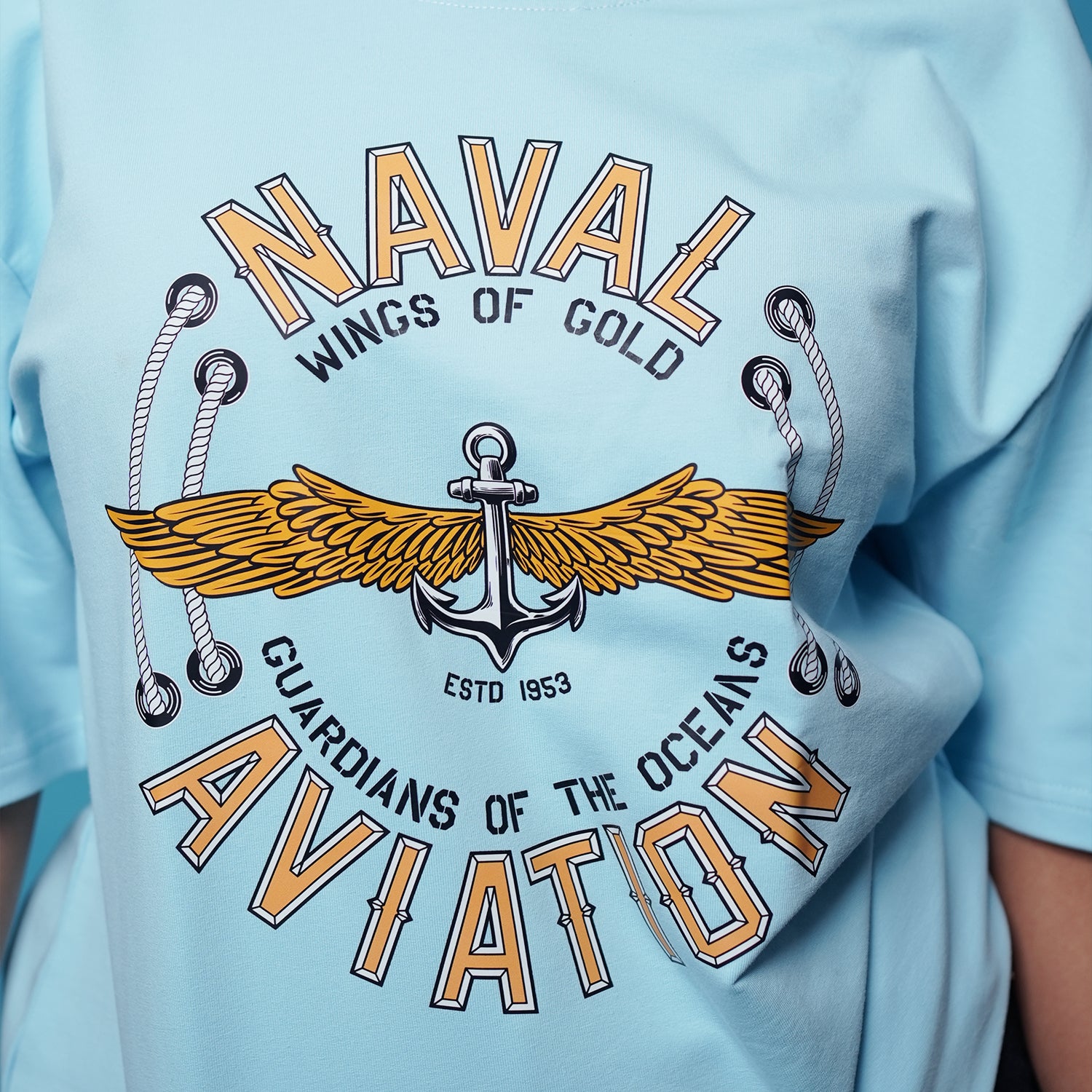 Indian Naval Aviation- Wings of Gold Blue Oversized T-Shirt