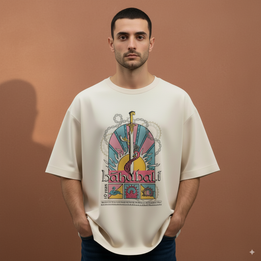 Baahubali: The Mighty Arch Oversized Cream T-Shirt