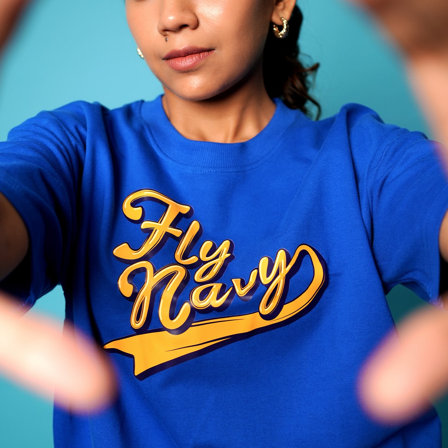 Indian Naval Aviation: Fly Navy Blue Oversized Tee