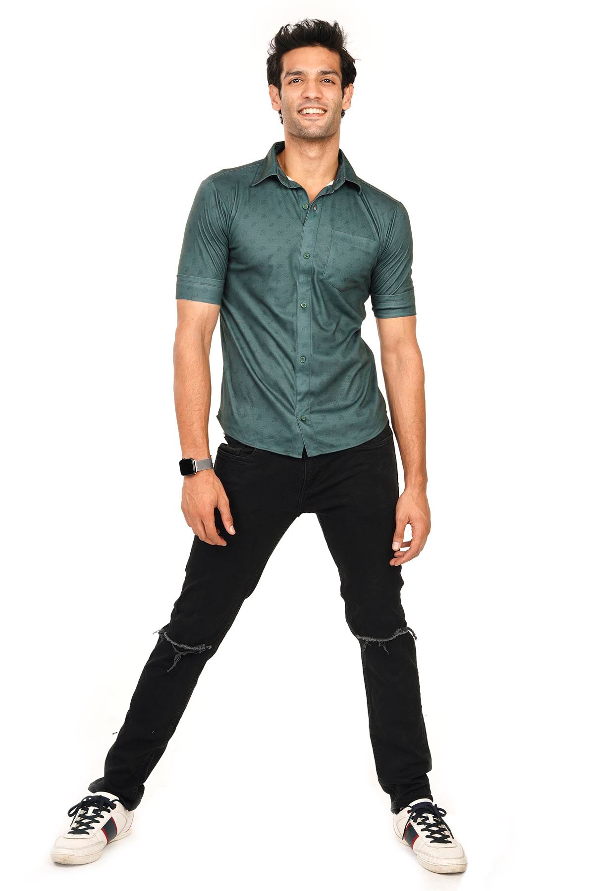 Green Minimal Leaf Ditsy Pattern Regular Fit Shirtee