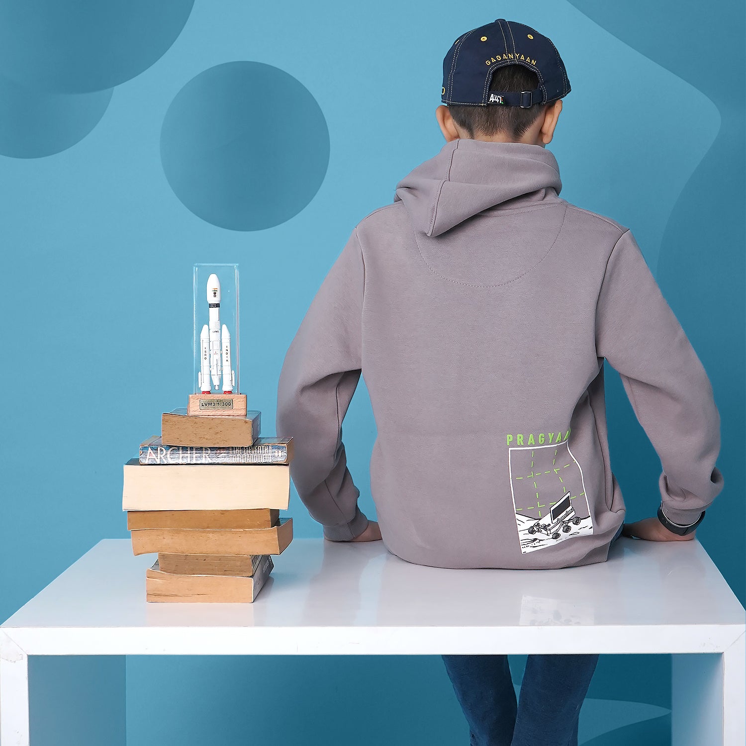 The Tiny Explorers: Official ISRO Chandrayaan 3 Grey Kids Hoodie ( With Fleece )