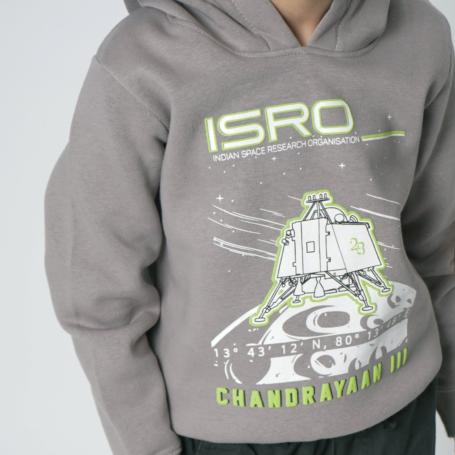The Tiny Explorers: Official ISRO Chandrayaan 3 Grey Kids Hoodie ( With Fleece )