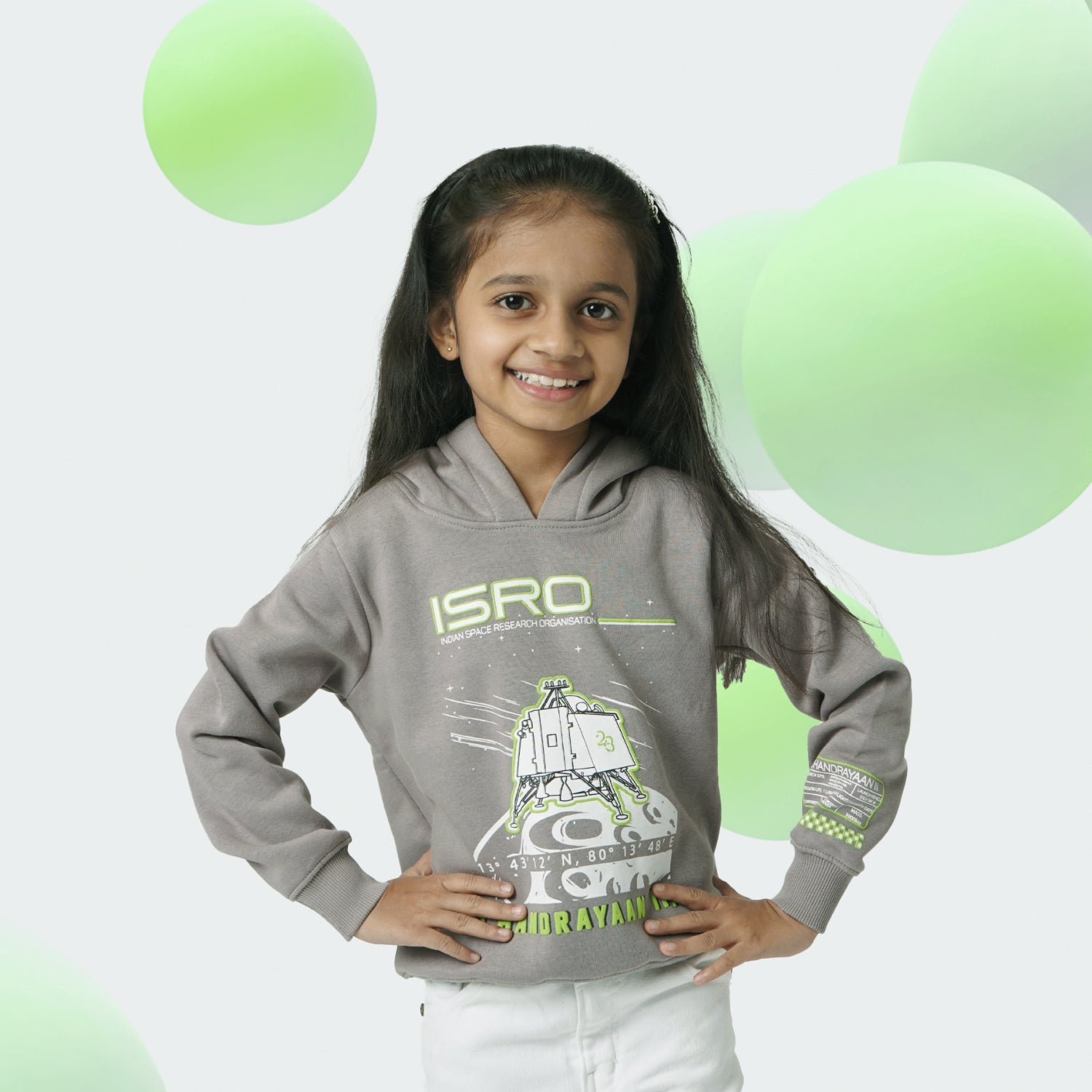 The Tiny Explorers: Official ISRO Chandrayaan 3 Grey Kids Hoodie ( With Fleece )