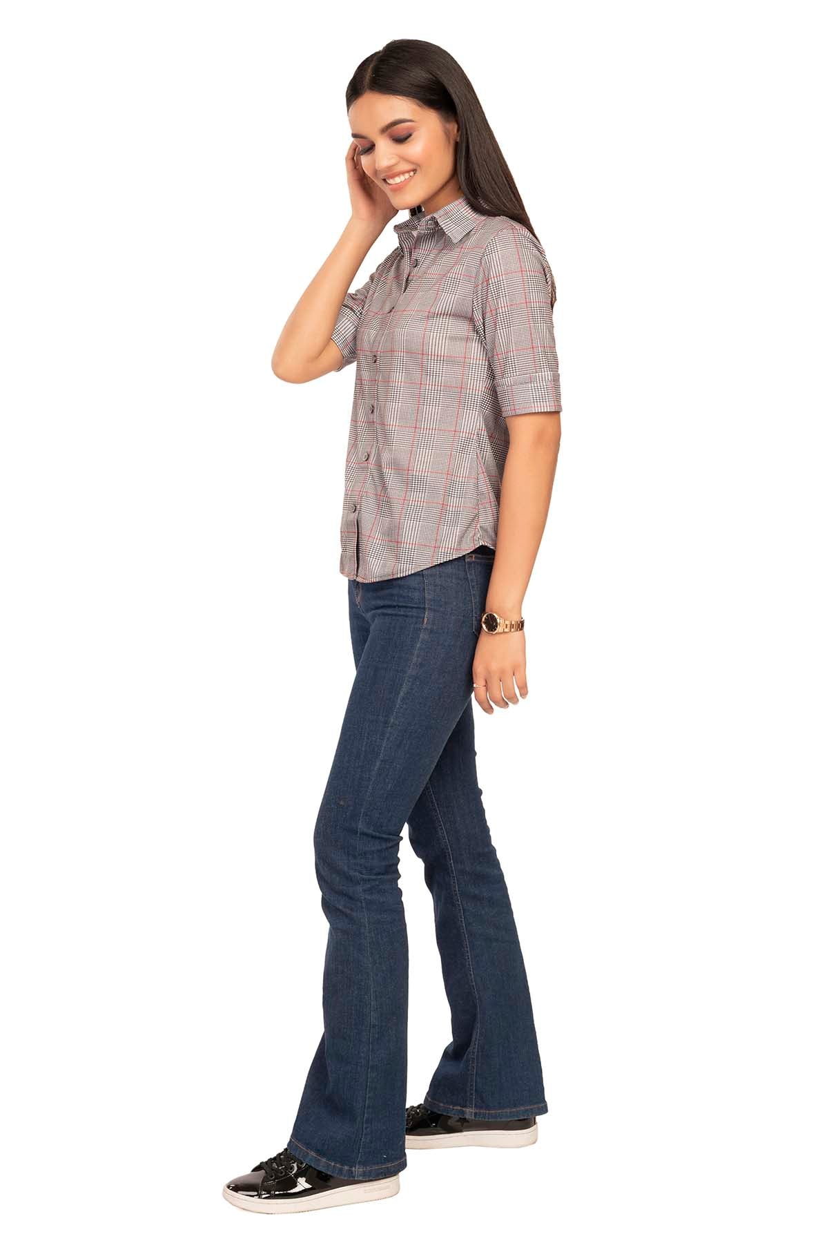 White Black and Red Houndstooth Checks Shirtee