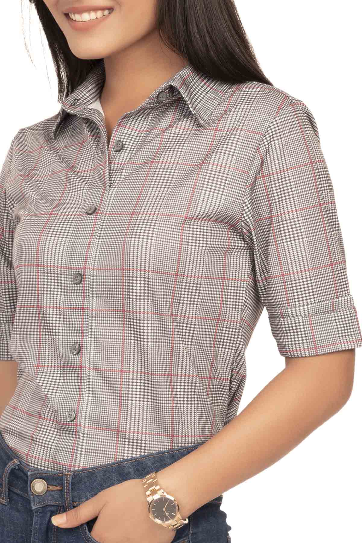 White Black and Red Houndstooth Checks Shirtee