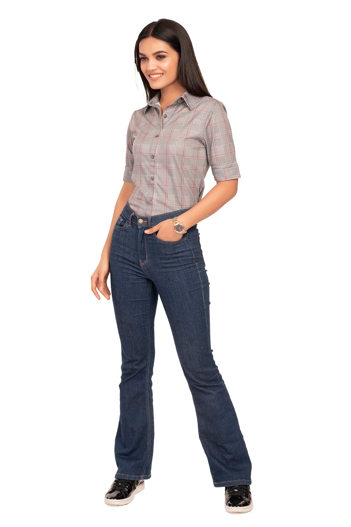 White Black and Red Houndstooth Checks Shirtee