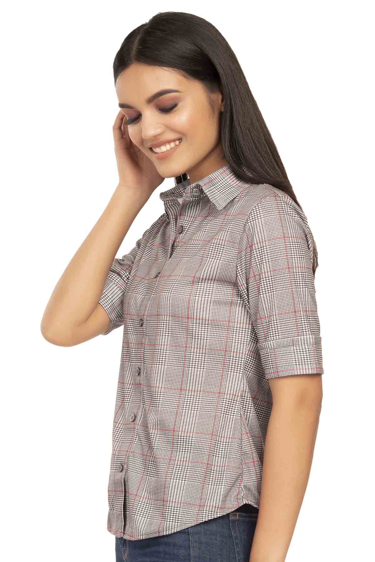 White Black and Red Houndstooth Checks Shirtee