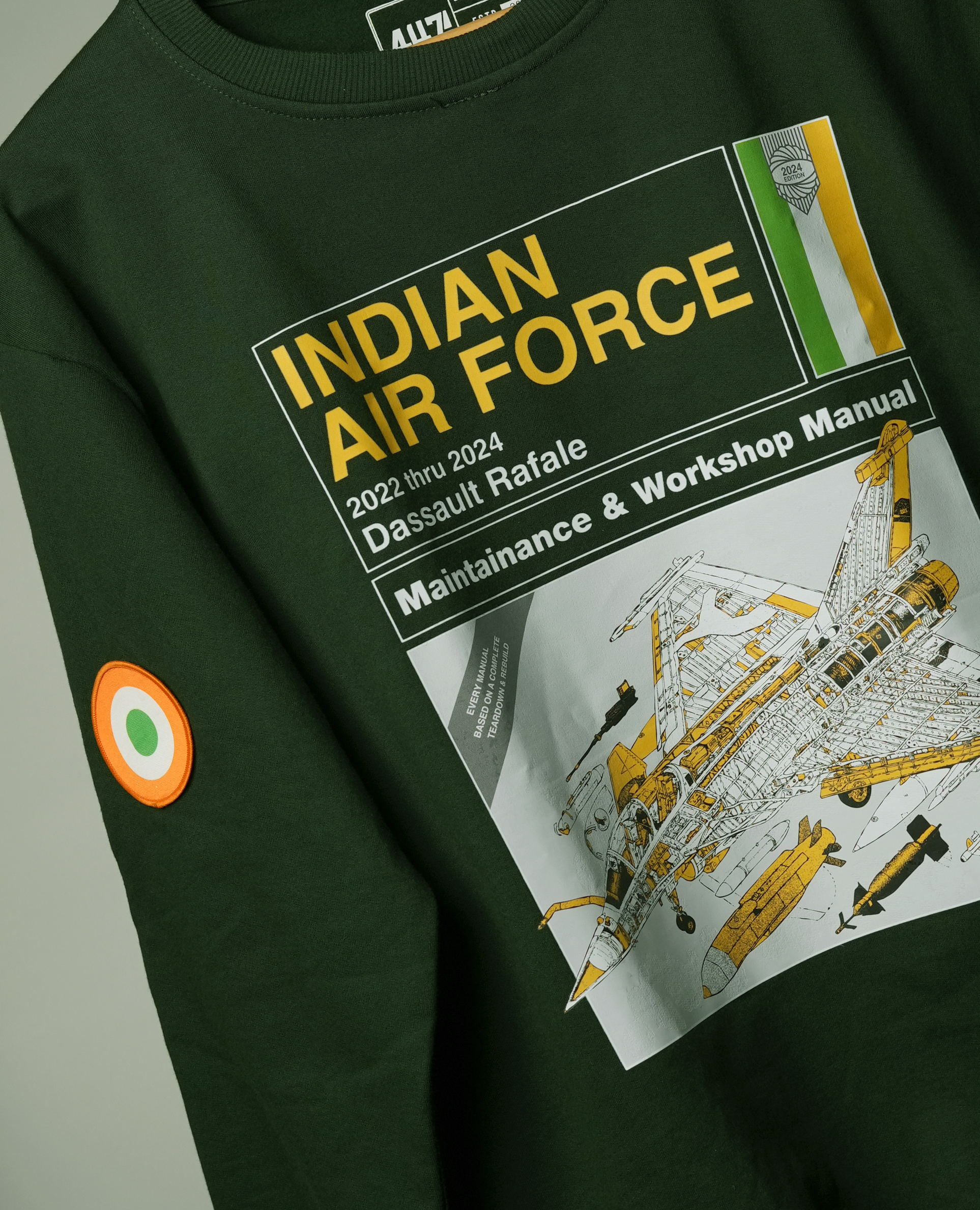 Indian Air Force: Rafale Blueprint Military Green Sweatshirt