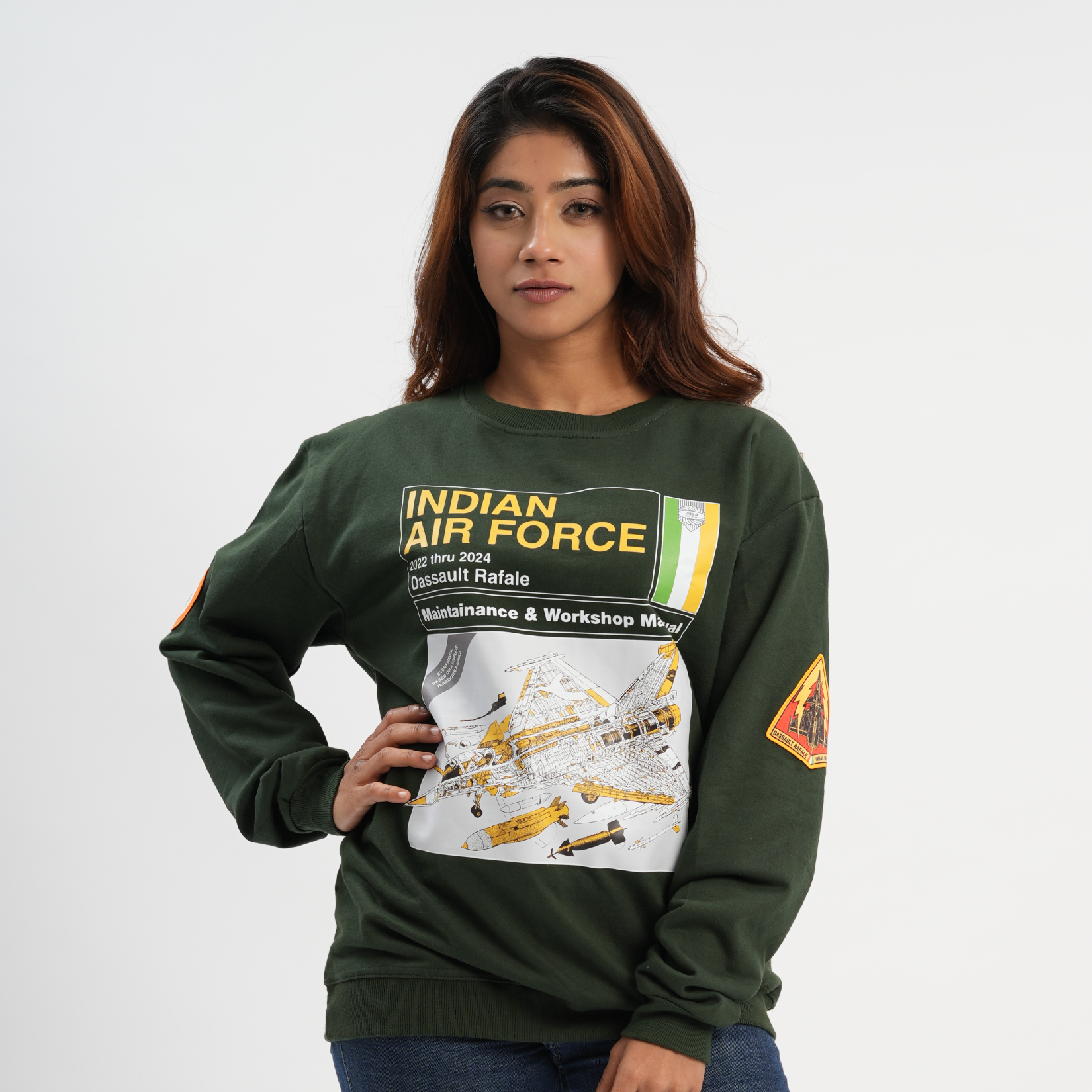 Indian Air Force: Rafale Blueprint Military Green Sweatshirt