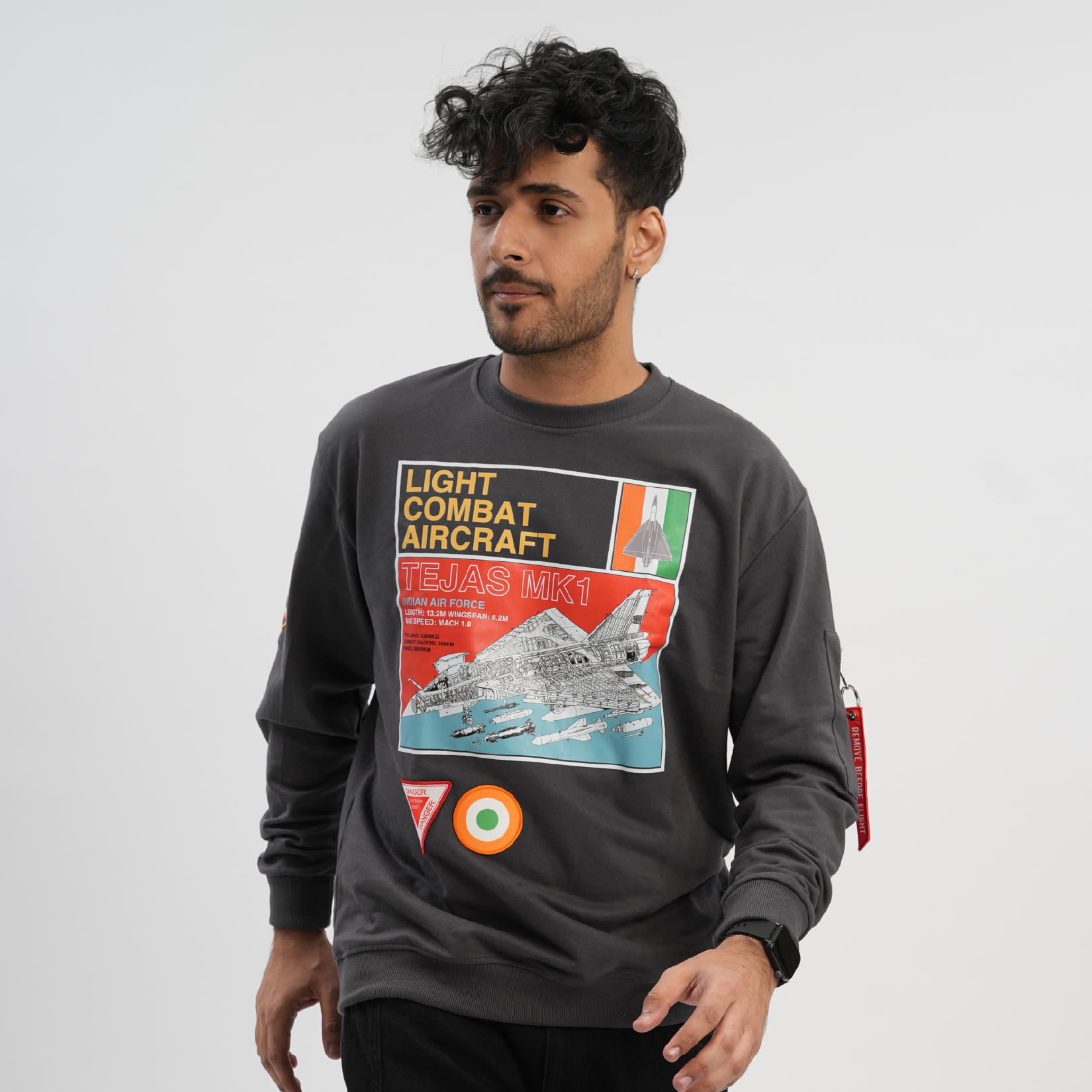 Indian Air Force: LCA Tejas MK1 Oversized Dark Grey Sweatshirt