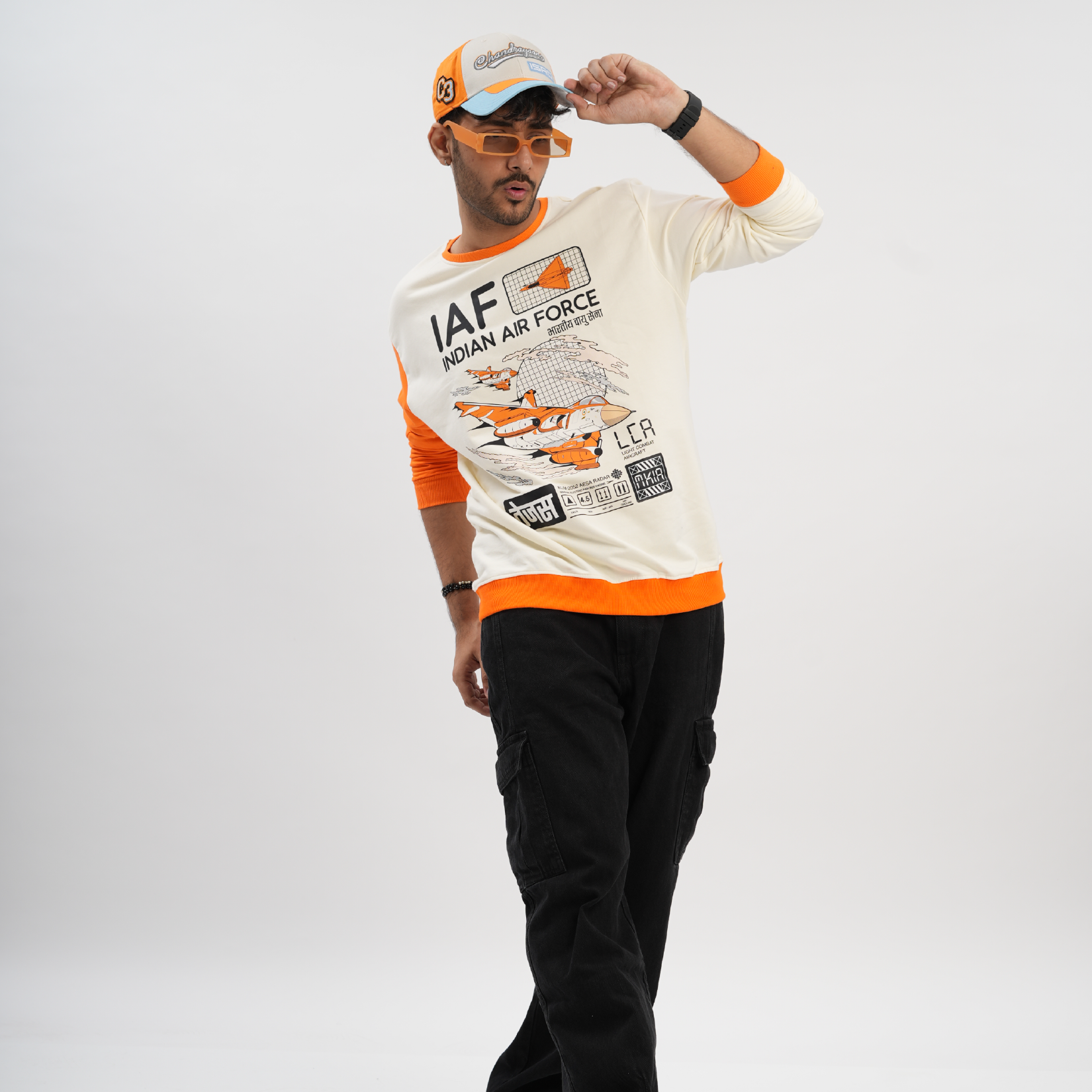 Indian Air Force: Cream and Orange Sweatshirt