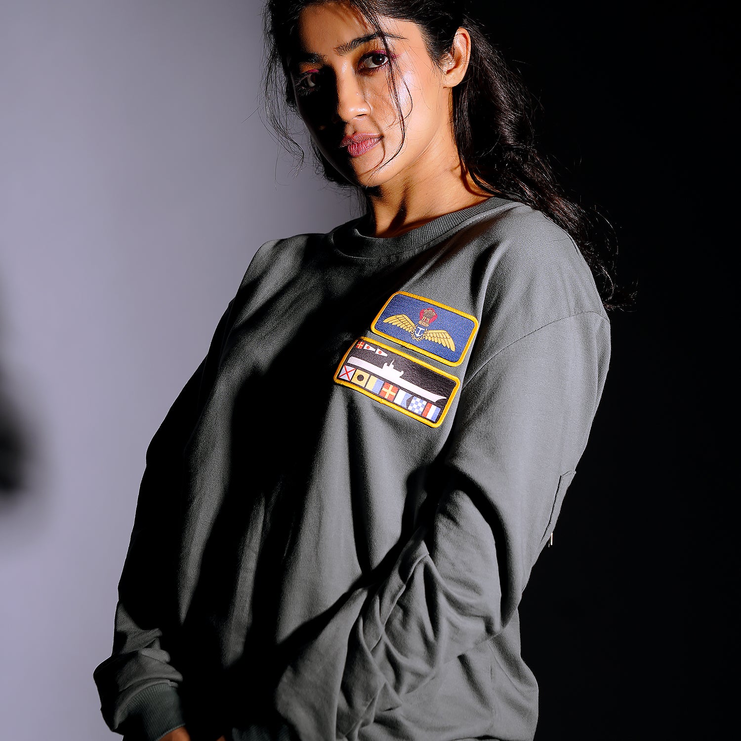 Indian Naval Aviation: INS Vikrant Grey Oversized Sweatshirt