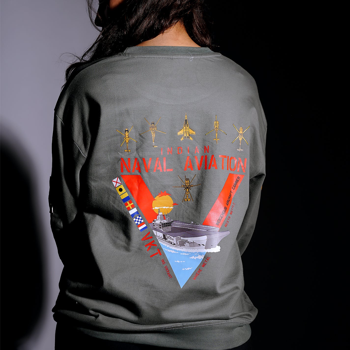 Indian Naval Aviation: INS Vikrant Grey Oversized Sweatshirt