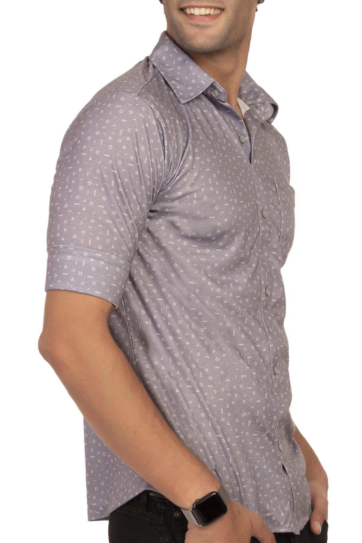 Light Grey 'Memphis' Ditsy Pattern Regular Fit Shirtee