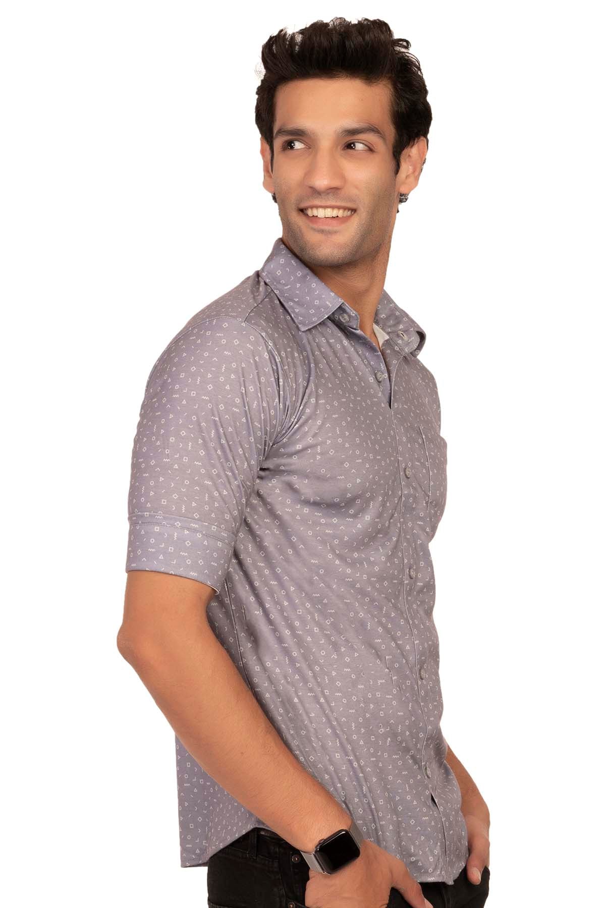 Light Grey 'Memphis' Ditsy Pattern Regular Fit Shirtee