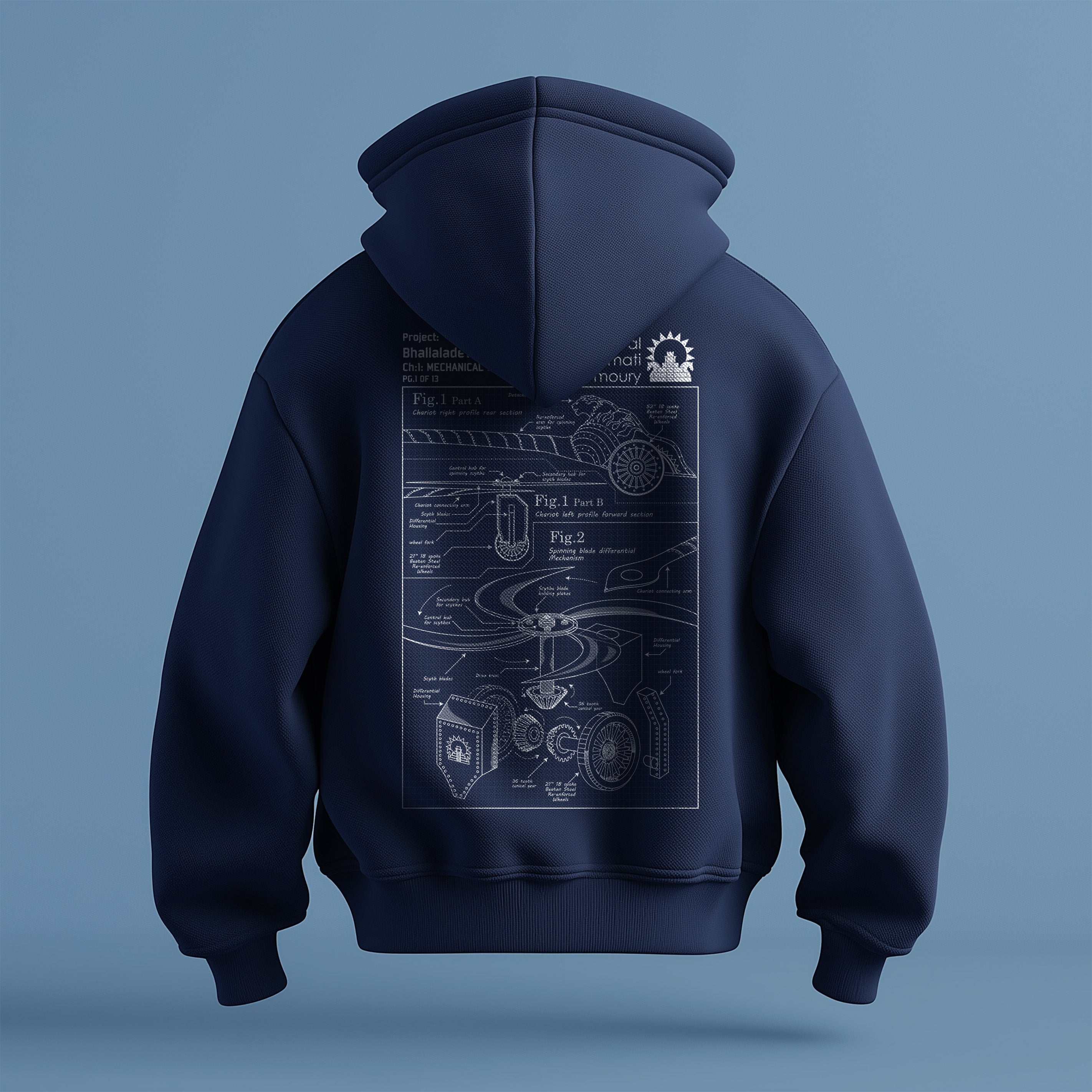 Baahubali: Bhallaladeva's War Mace Blueprint Oversized Hoodie