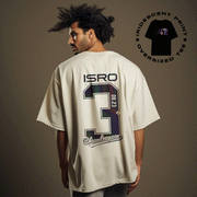 ISRO Chandrayaan-3 Oversized Cream T-Shirt with Holographic Print