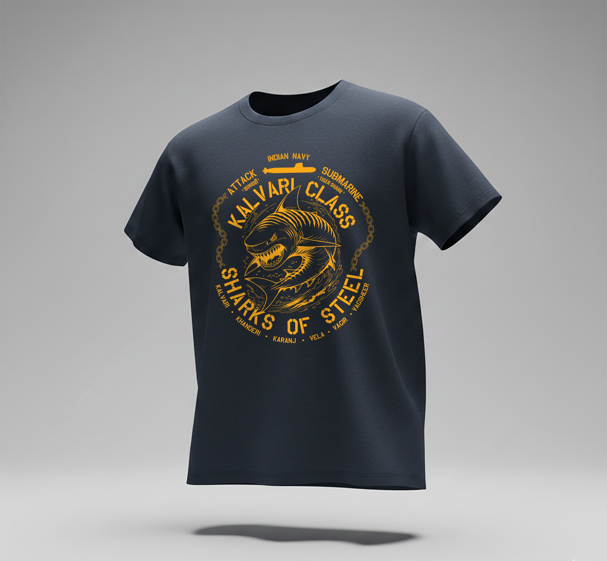 Indian Navy Kalvari Class Regular Blue T-Shirt | Sharks of Steel Edition