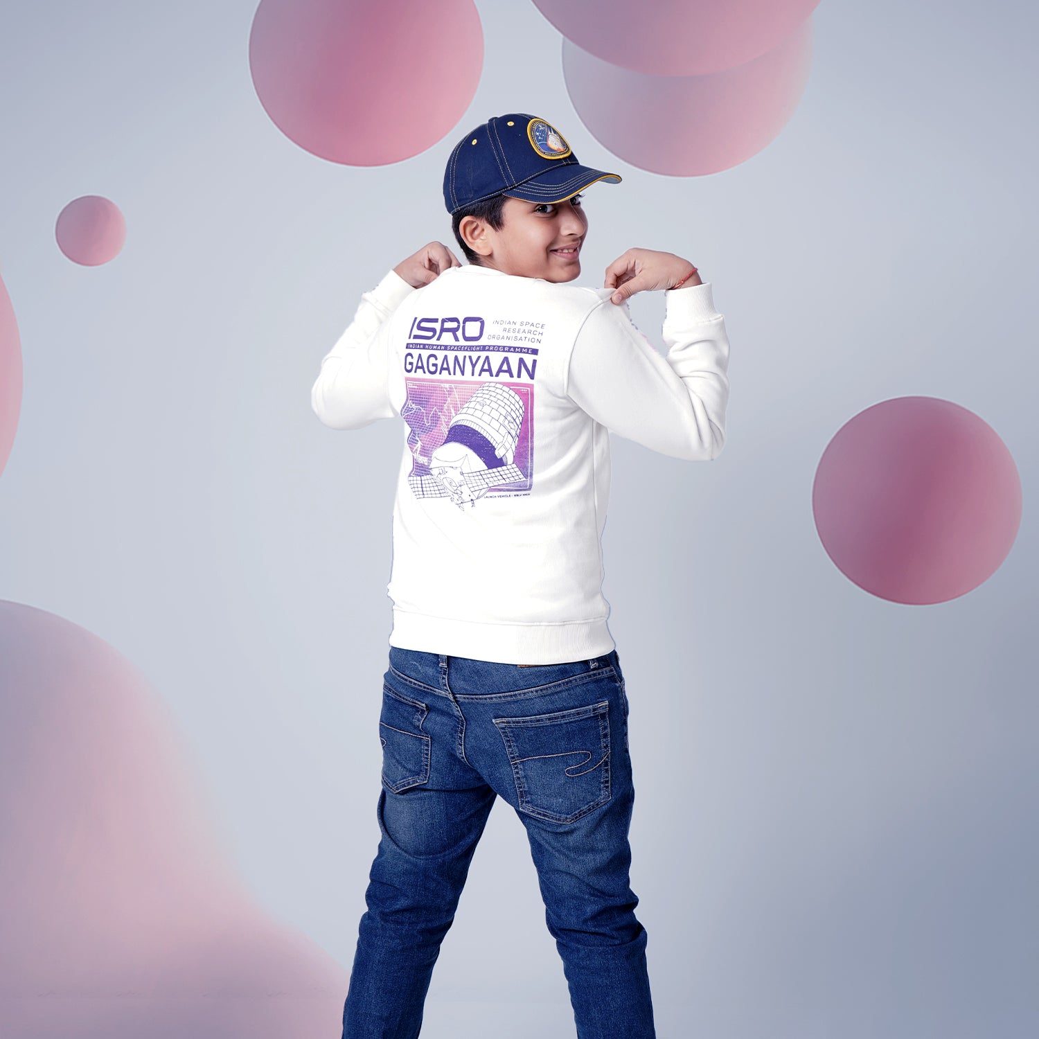 The Tiny Explorers: Official ISRO Gaganyaan White Kids Sweatshirt ( With Fleece )