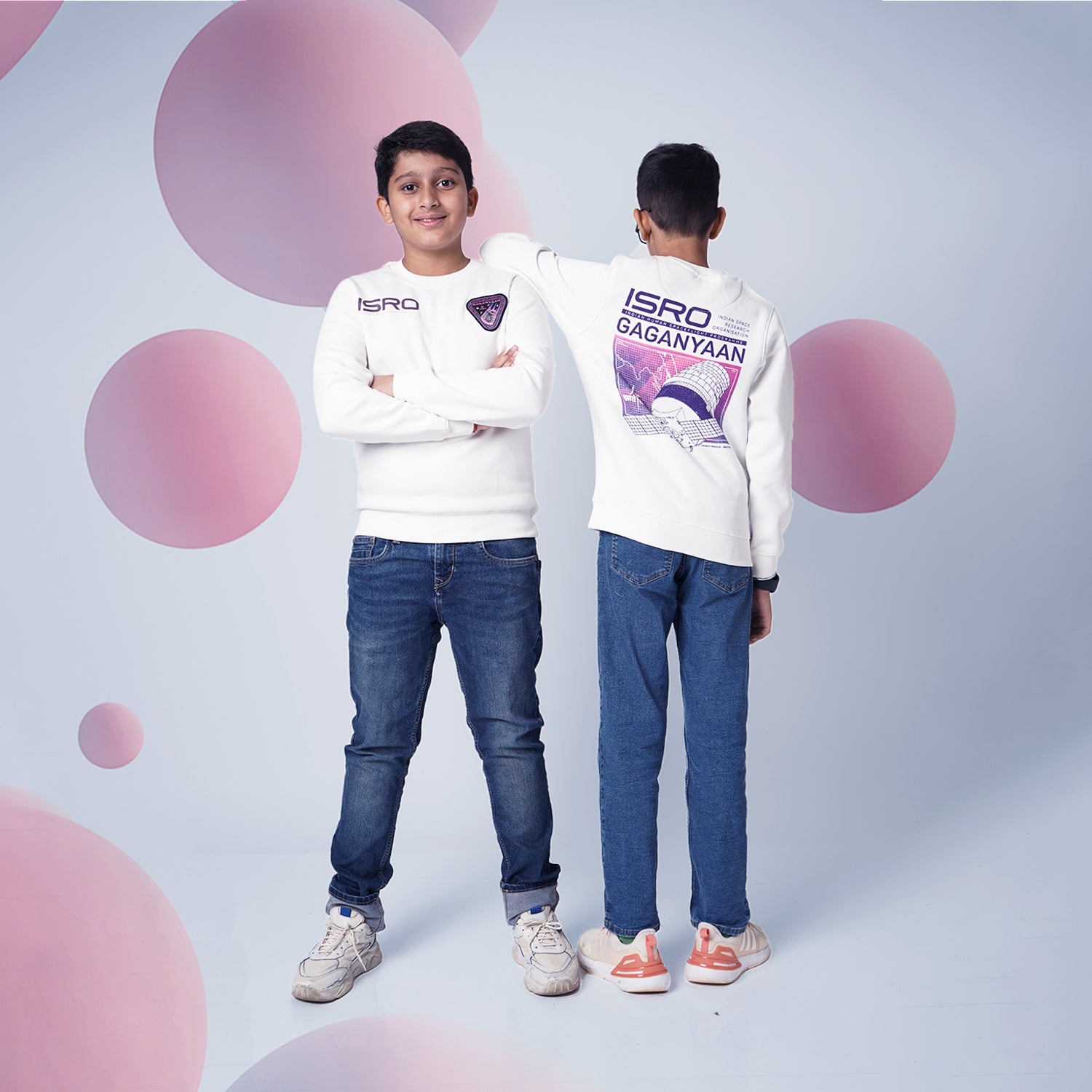 The Tiny Explorers: Official ISRO Gaganyaan White Kids Sweatshirt ( With Fleece )