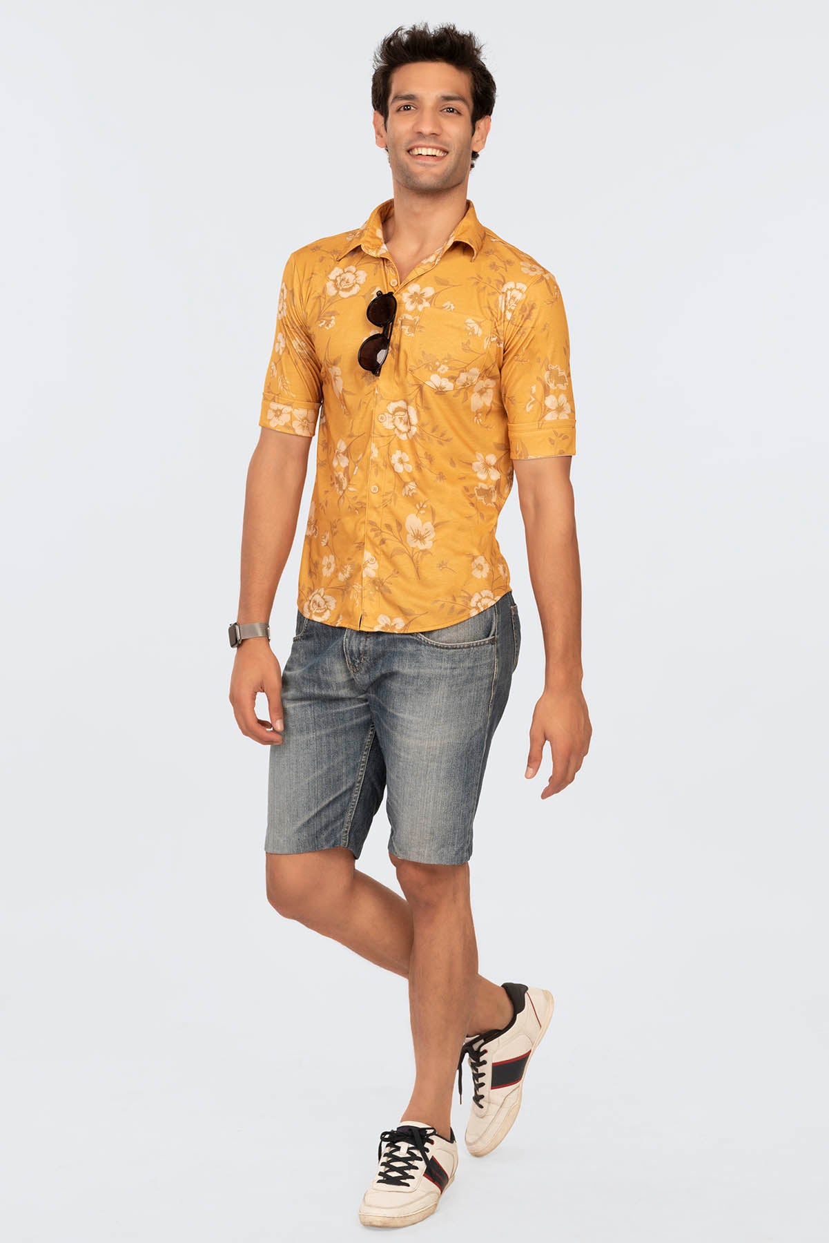 Mustard Floral Regular Fit Shirtee