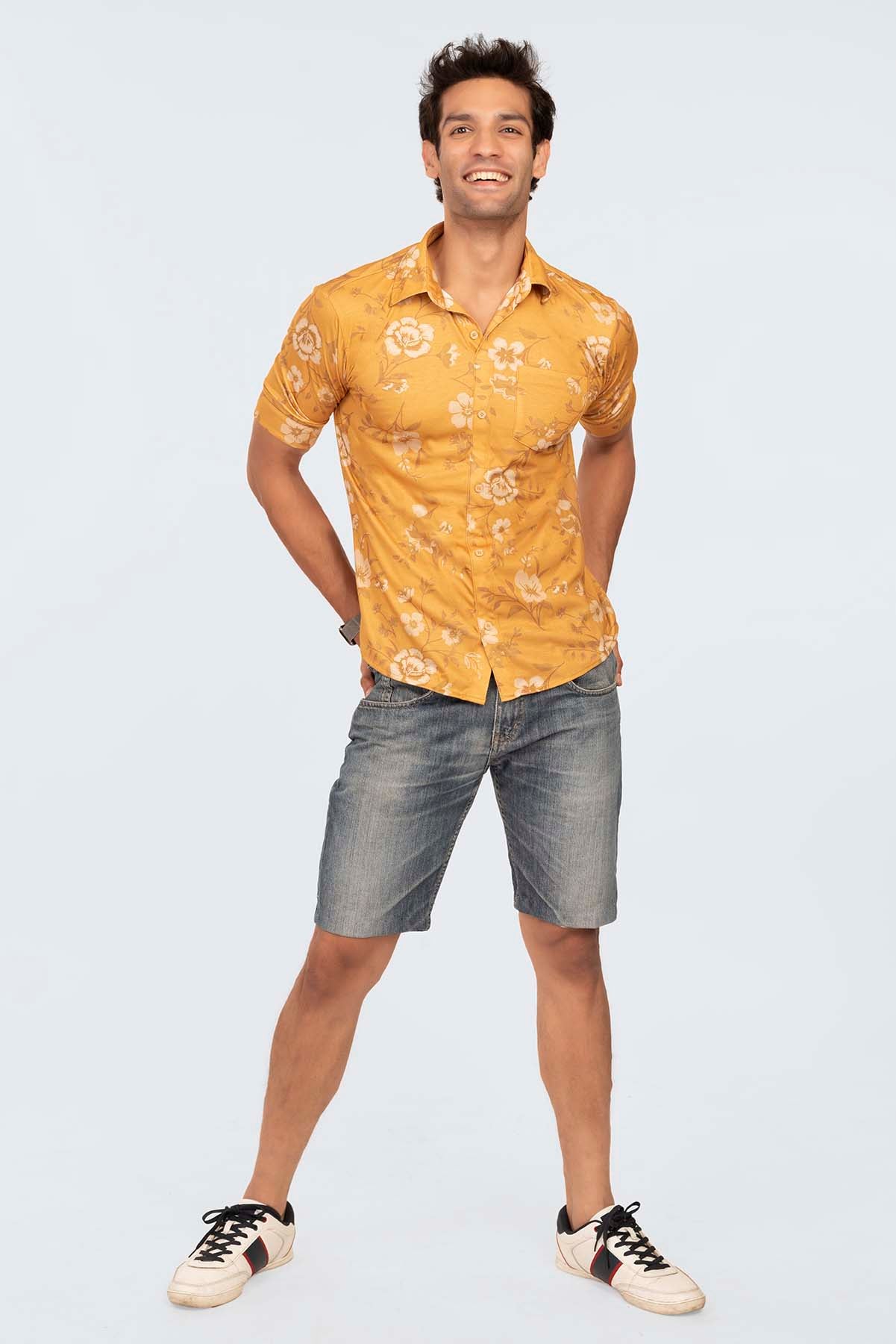 Mustard Floral Regular Fit Shirtee