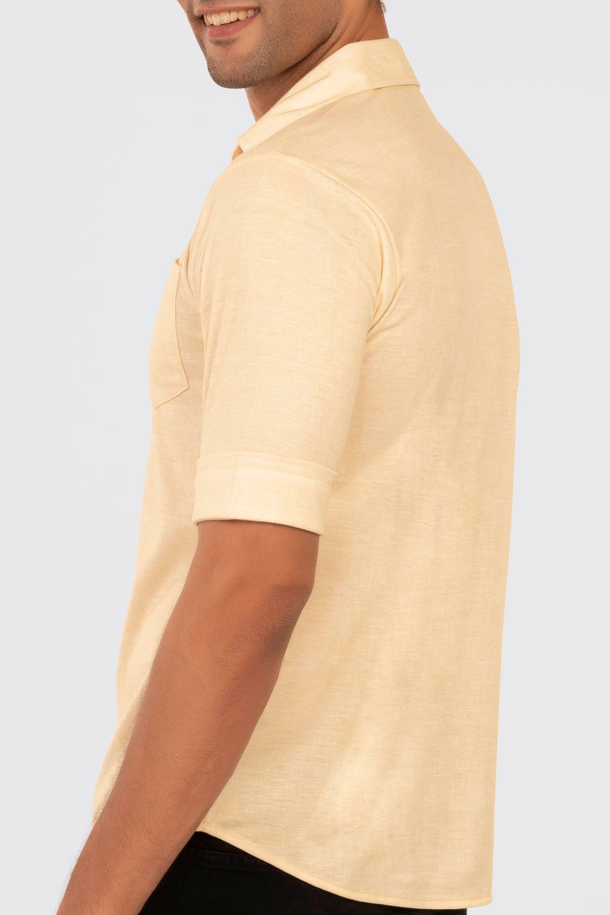 Pale Yellow Linen Regular Fit Shirtee