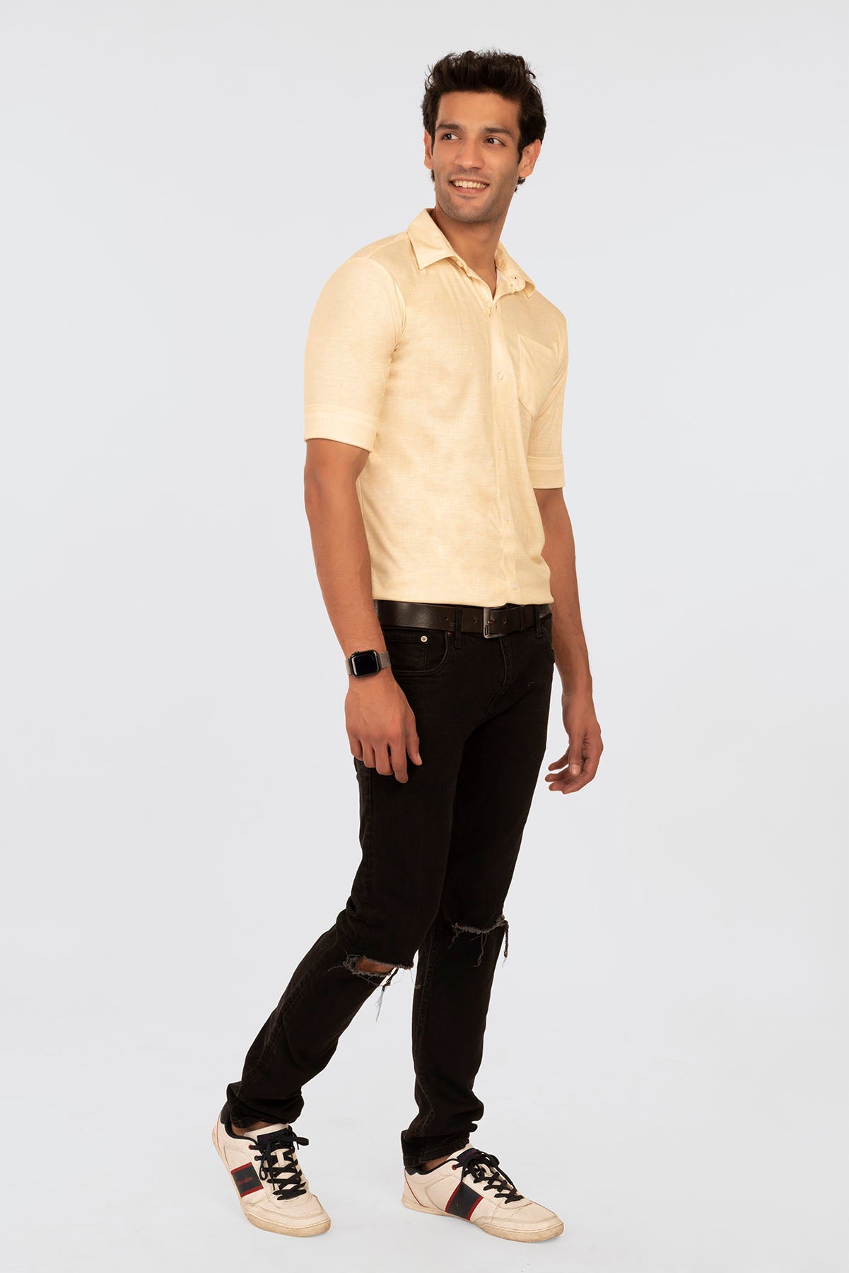 Pale Yellow Linen Regular Fit Shirtee