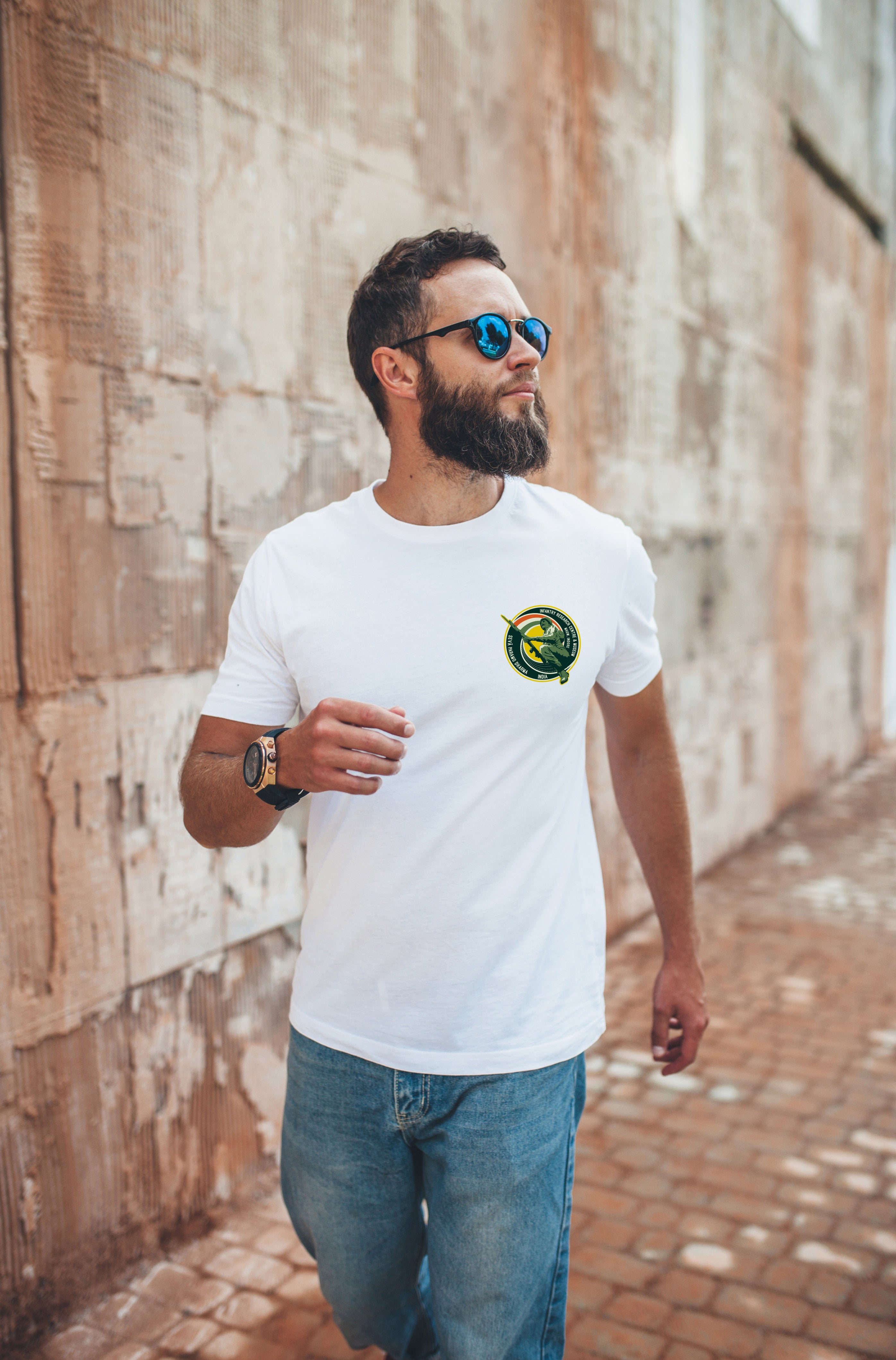 White INSAS Infantry T-shirt with back print